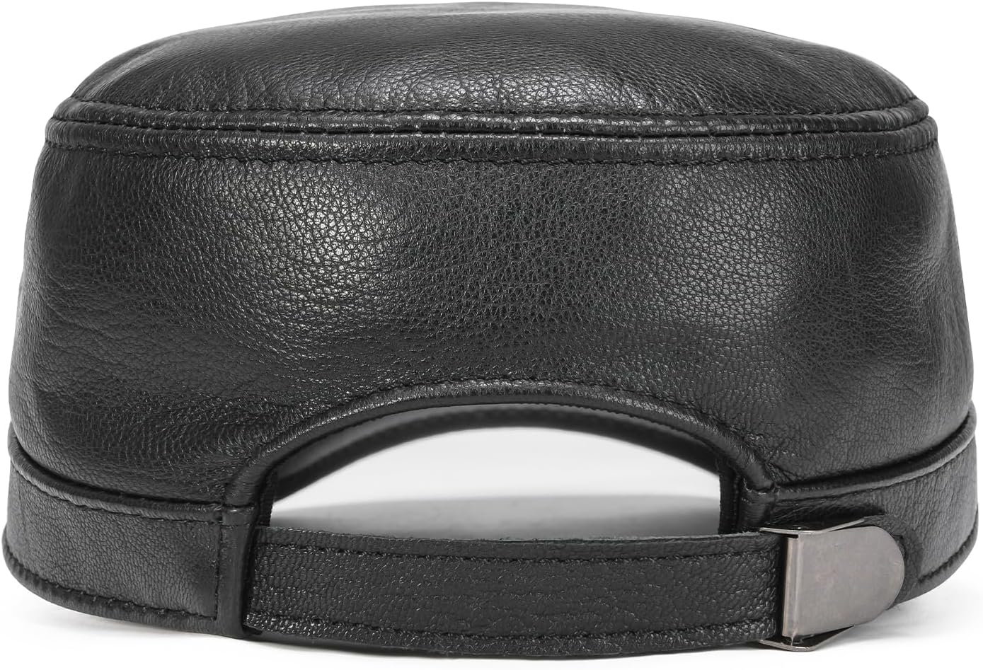 VOBOOM Leather Cadet Army Cap Adjustable Flat Top Military Style Hat for Men - Image 4