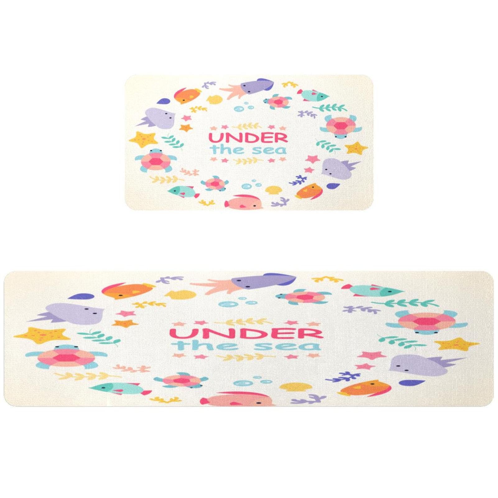 Alfombra de cocina de 2 piezas VAPOKF con diseño de criaturas marinas lavable