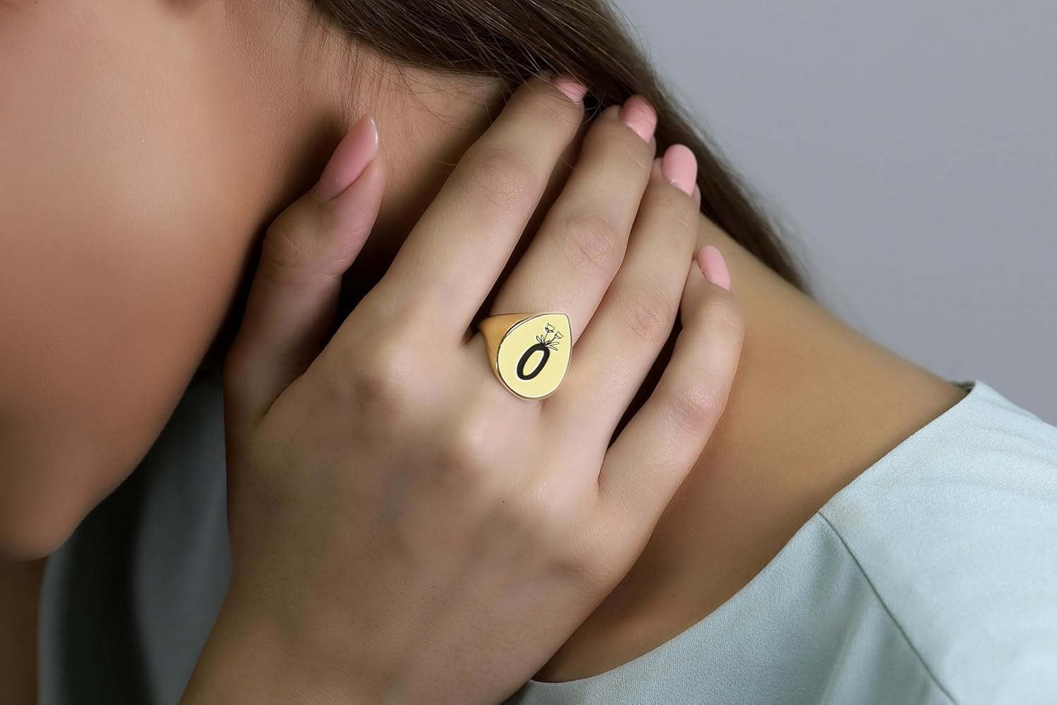 24k Gold Letter Ring - Personalized Jewelry - Pear Shaped Design - Engraved Custom Gift - Bold Statement Accessory