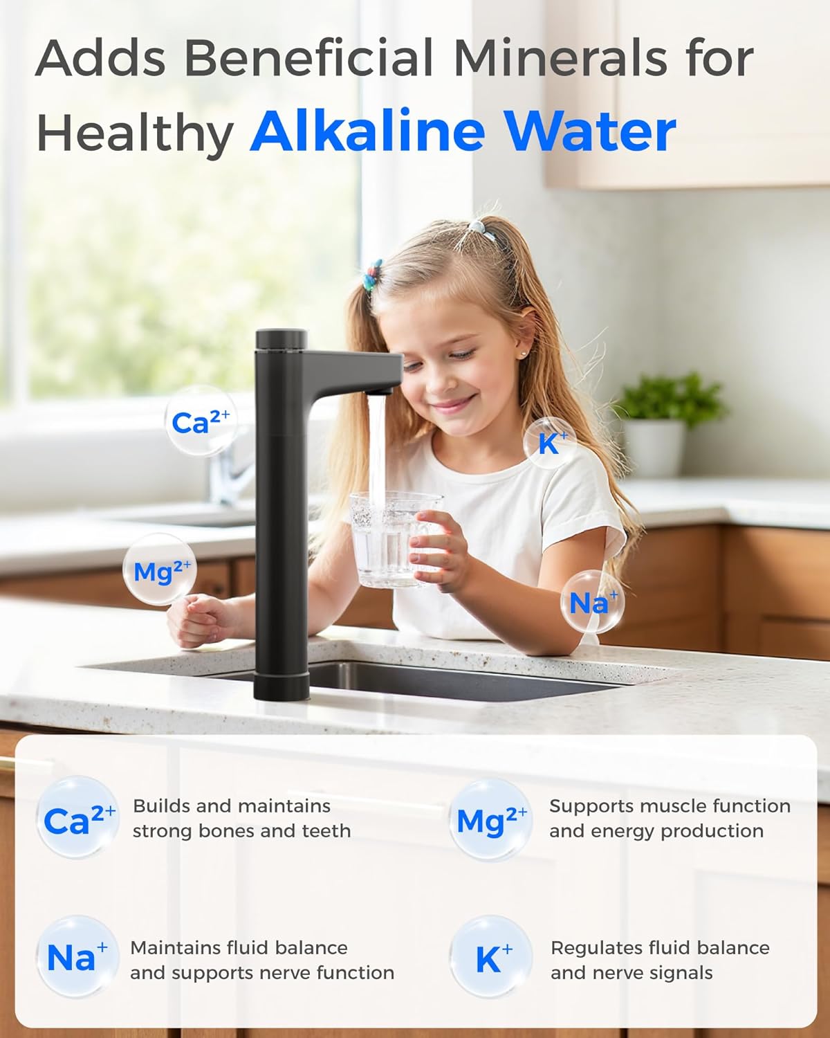 Waterdrop X12-WAB Alkaline Mineral Tankless Reverse Osmosis Water Filter, NSF/ANSI 42&58&372 Certified, 1200 GPD, 11-Stage RO Water Filter System, 3:1 Pure to Drain, Smart Black Faucet, BPA Free