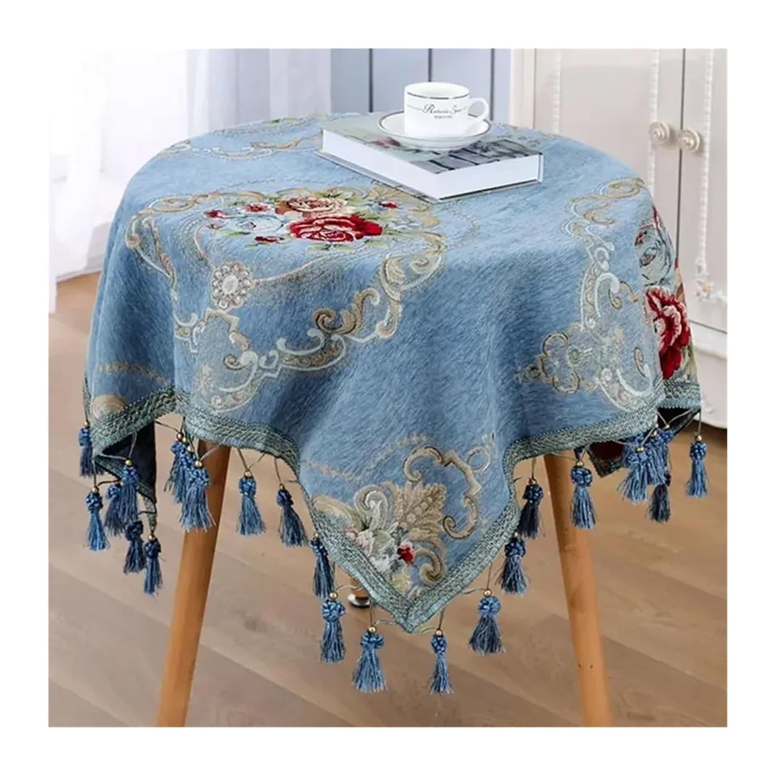 Nappe en dentelle rectangulaire 110x160 cm avec pompons Color3