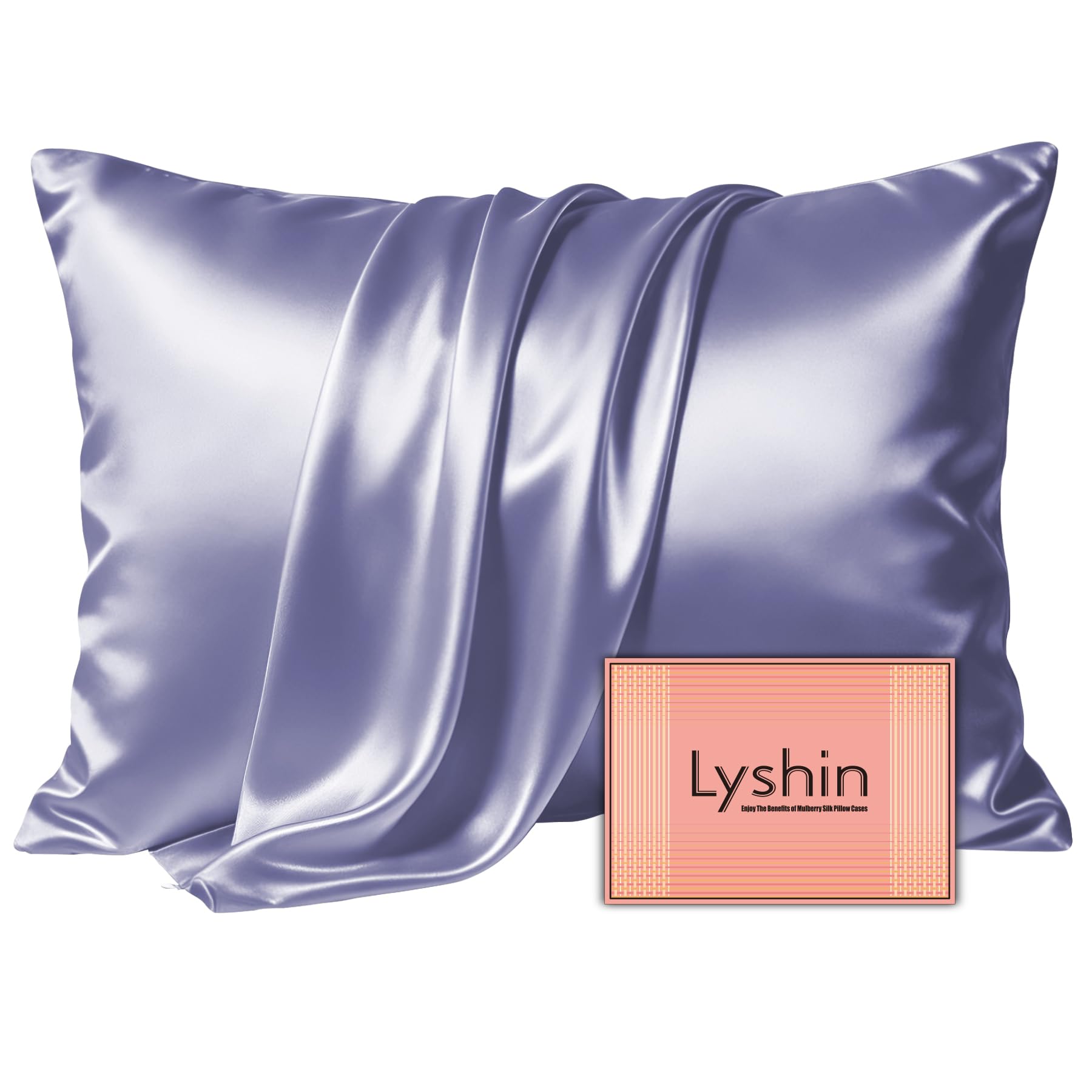 LYSHIN Silk Pillow Cases Queen Size with Hidden Zipper, Grayish Blue