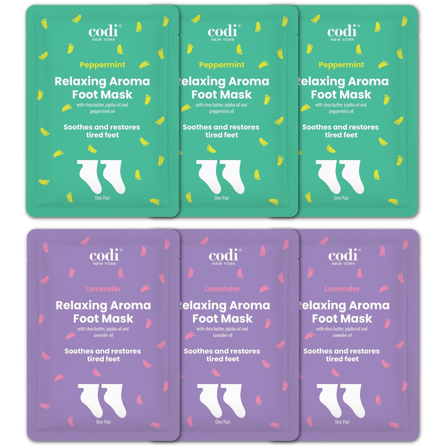 Relaxing Aroma Foot Mask, Home Spa Pedicure Socks, 6 Pairs, For Dry Cracked Feet, Hydrating Foot Treatment, Made in Korea, Lavender + Peppermint