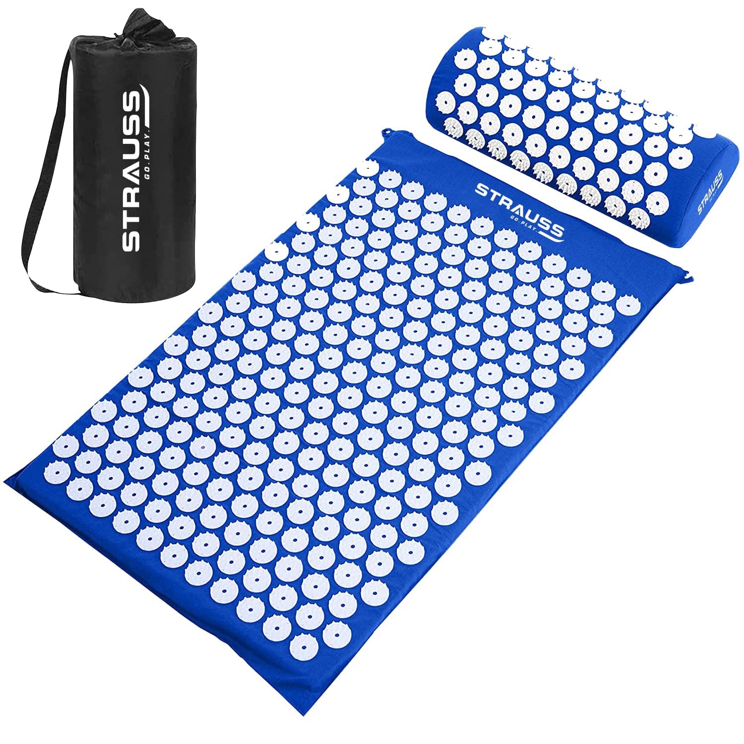 STRAUSS Acupressure Exercise Mat with Pillow|Yoga Acupuncture Mat for Trigger Point Therapy, Muscle Relaxation|Helps Cure Sciatica, Improve Blood Circulation |Comes with Carry Bag, (Blue)-image-29