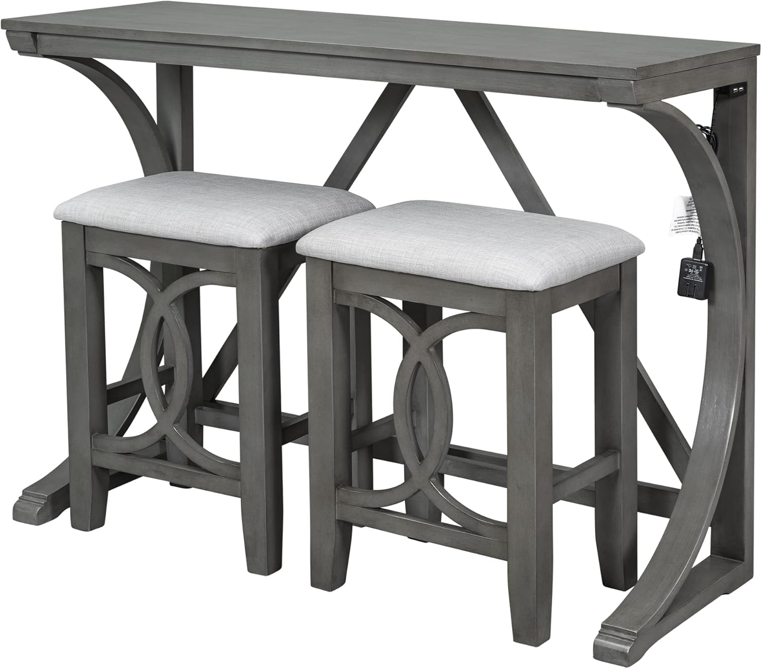 Grey Counter Height Dining Table Set with Built-in USB Ports