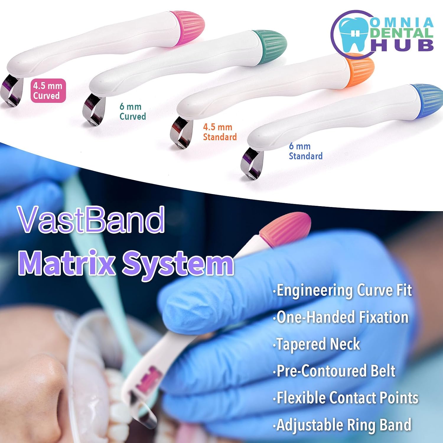 Omnia Dental Matrix Bands Multiple Sizes | 50 Pcs Preformed Standard/Curved Matrices for Teeth Restoration | Adjustable Matrix System Single Use - Pink