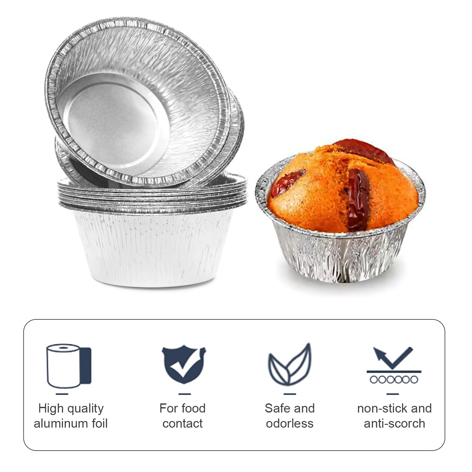 50 Pezzi Vassoi in alluminio rotondi, Teglie da Forno usa e Getta, Contenitore in Foglio di Alluminio Usa e Getta Per grigliate, cotture al forno, piatti da asporto, budini e dolci