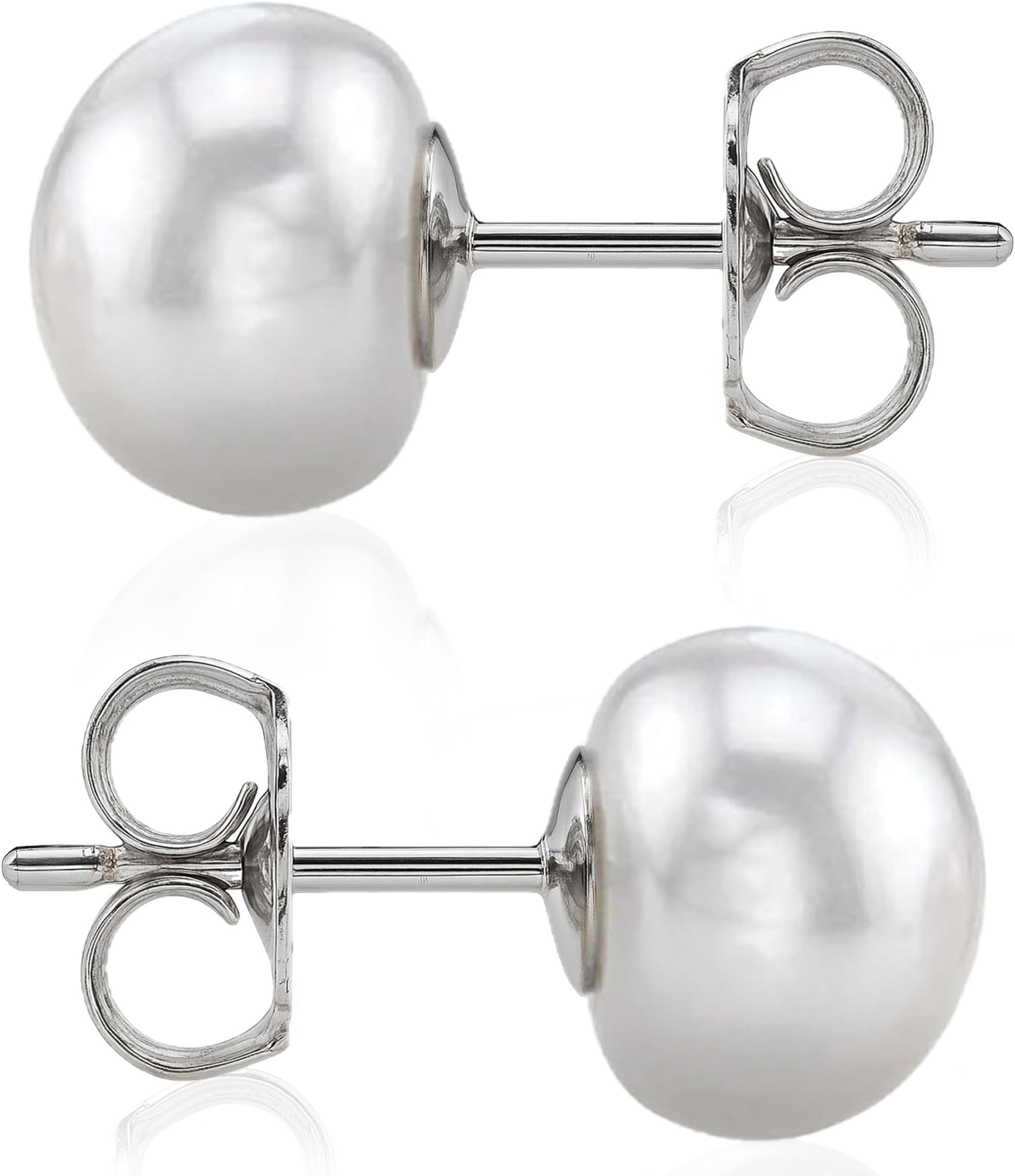 THE PEARL SOURCE Sterling Silver 7-8mm Button White Freshwater Cultured Pearl Stud Earrings for Women