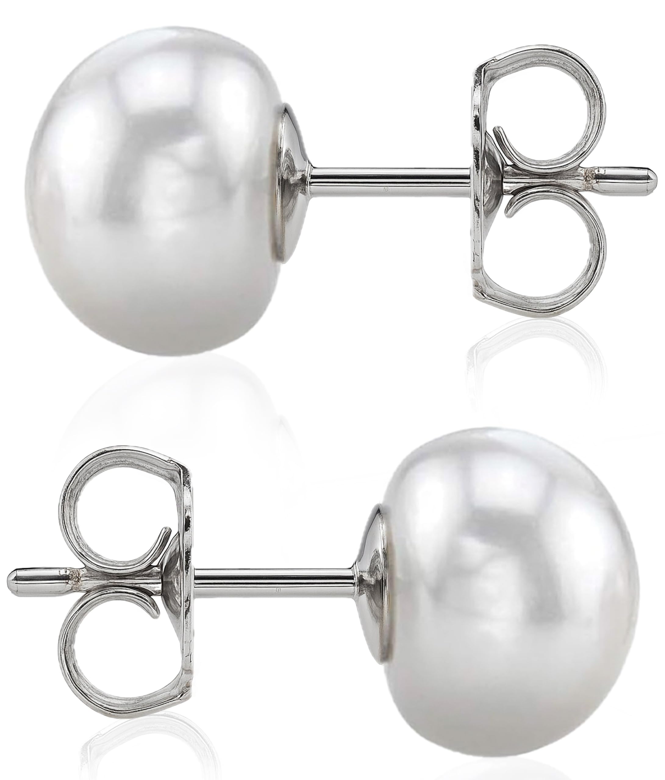 THE PEARL SOURCE Sterling Silver 7-8mm Button White Freshwater Cultured Pearl Stud Earrings for Women