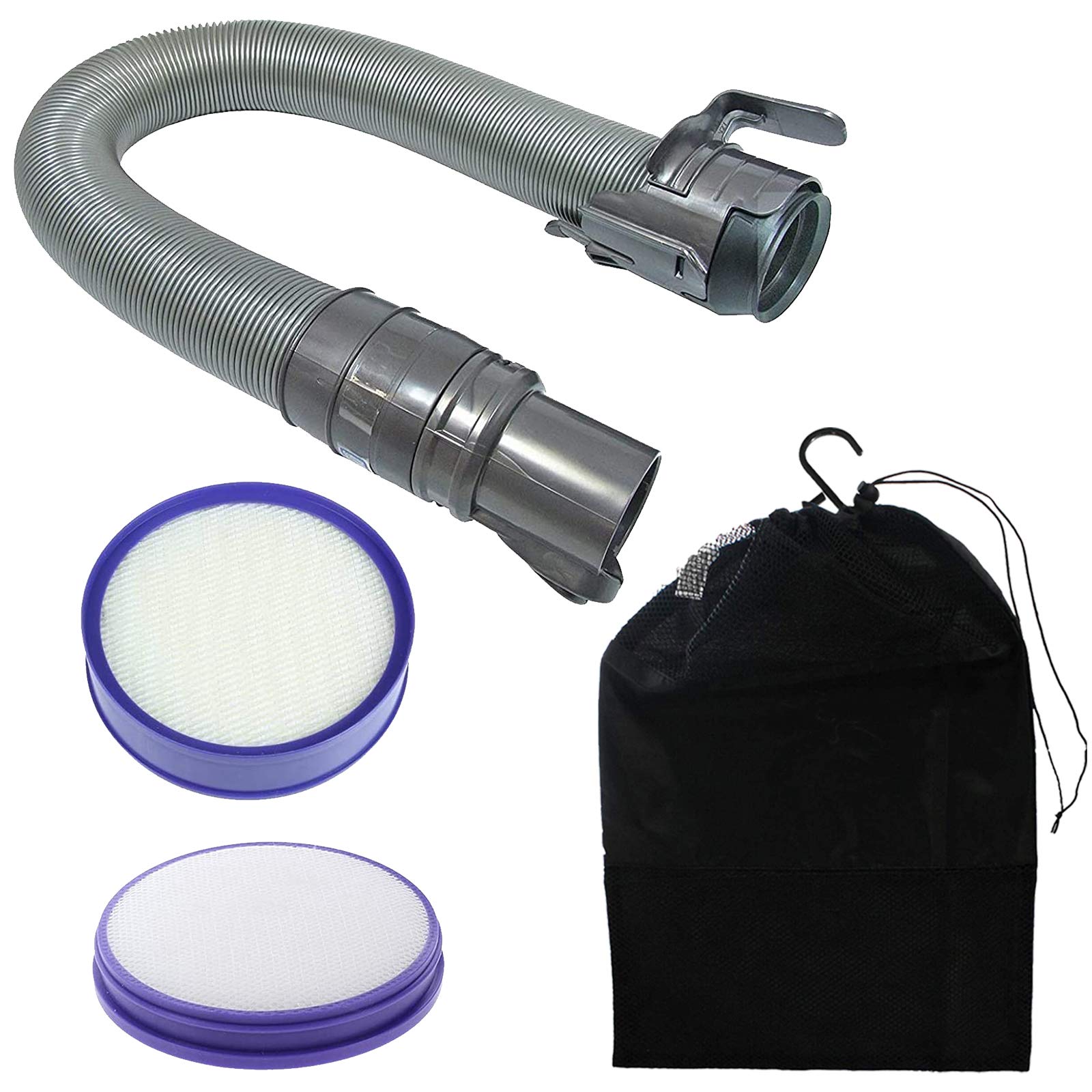 SPARES2GO Reinforced Hose + Pre & Post Motor Filter Kit Compatible with Dyson DC27 Vacuum Cleaners (Grey/Steel) + Storage Bag