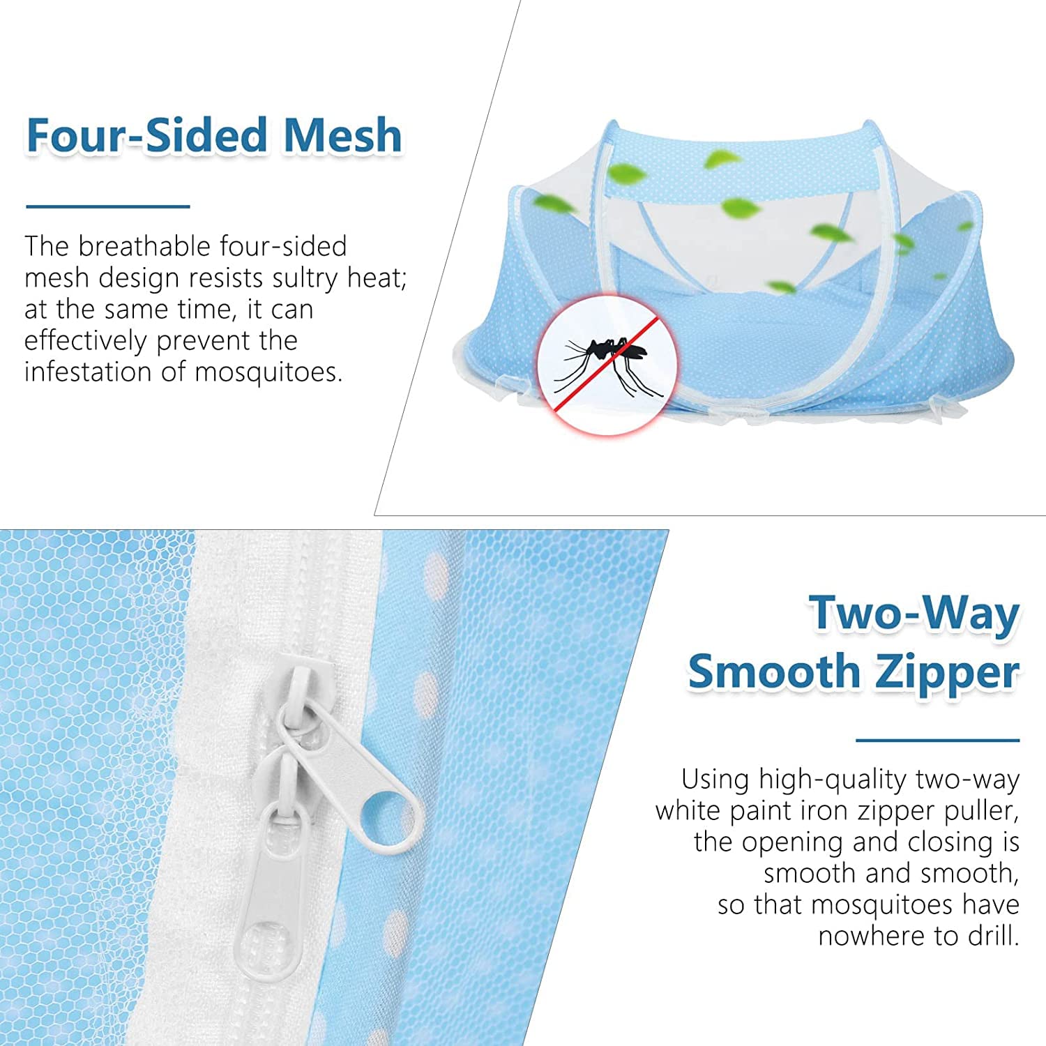 Babies Bloom Portable Baby Sleeping Bag with Mosquito Net, Blue