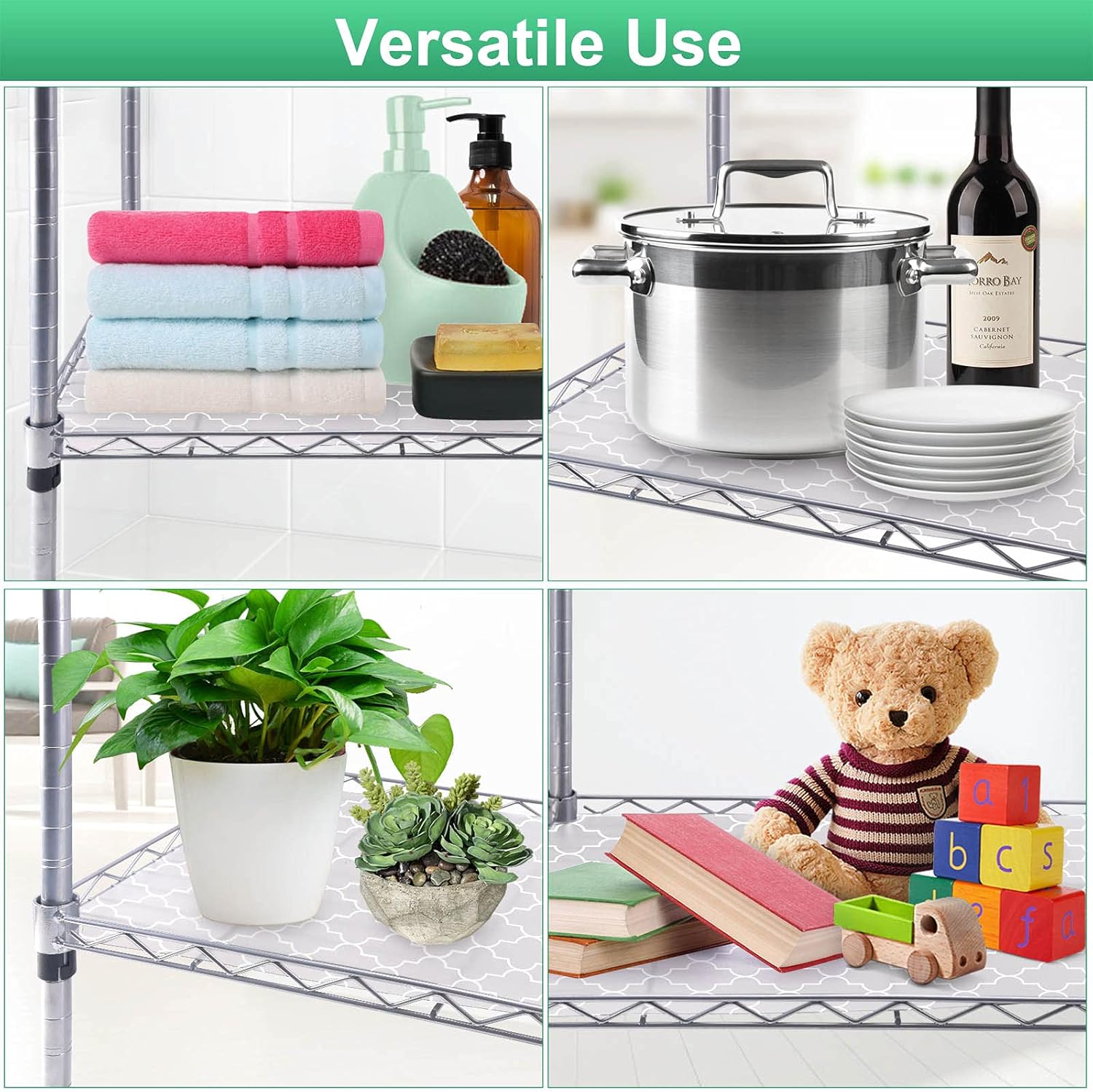 Slendor Wire Shelf Liner Value Pack of 5 Heavy Duty Waterproof Non-Adhesive Industrial Strength Plastic Mats for Tier Shelving Unit White Pattern -