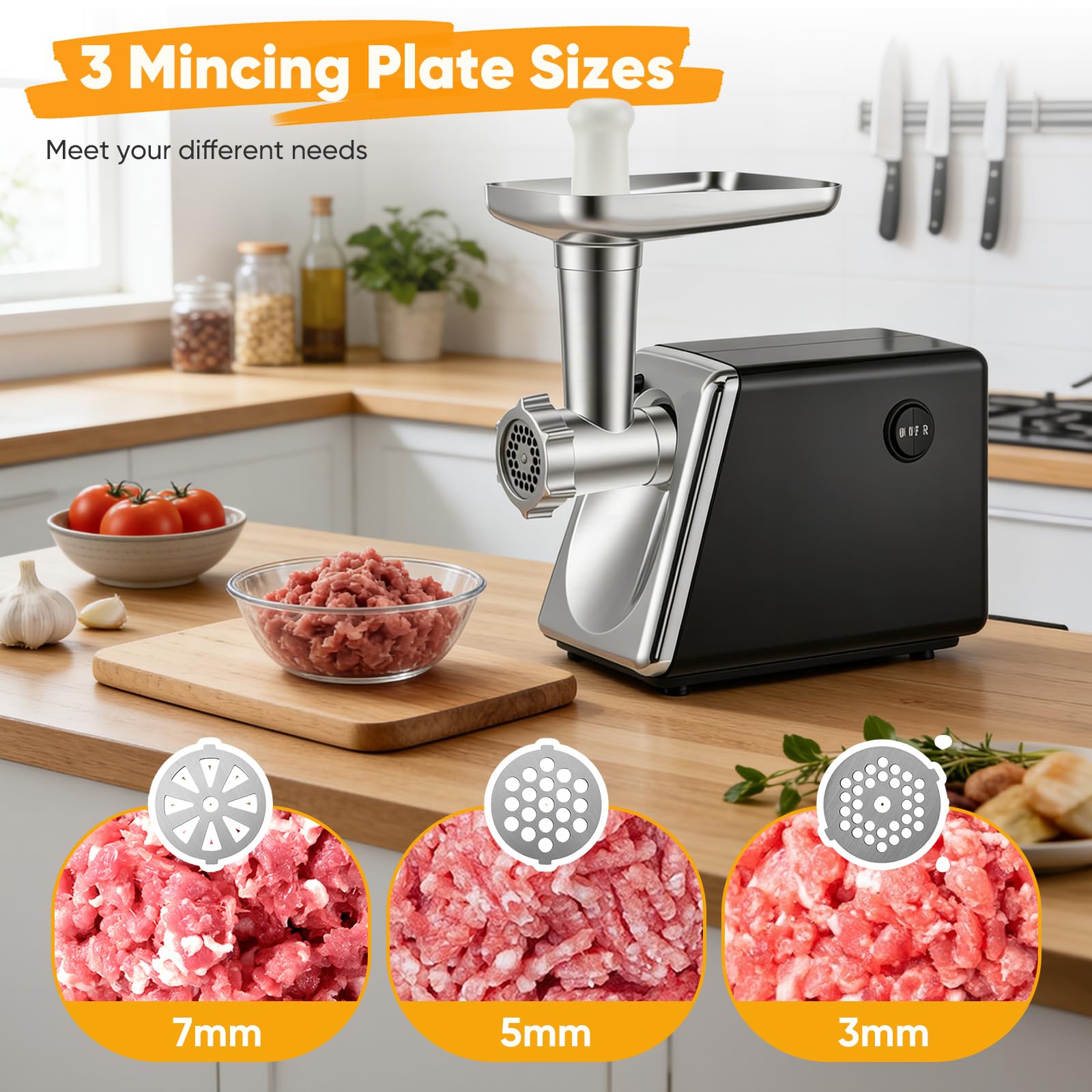 Tritacarne Elettrico 4 In 1 Per Salsicce,Verdure,Protezione Silenzioso E Antisurriscaldamento,In Acciaio Inossidabile,Macina Carne Elettrico Con 3 Piatti Di Taglio E Insaccatrice Per Salsicce