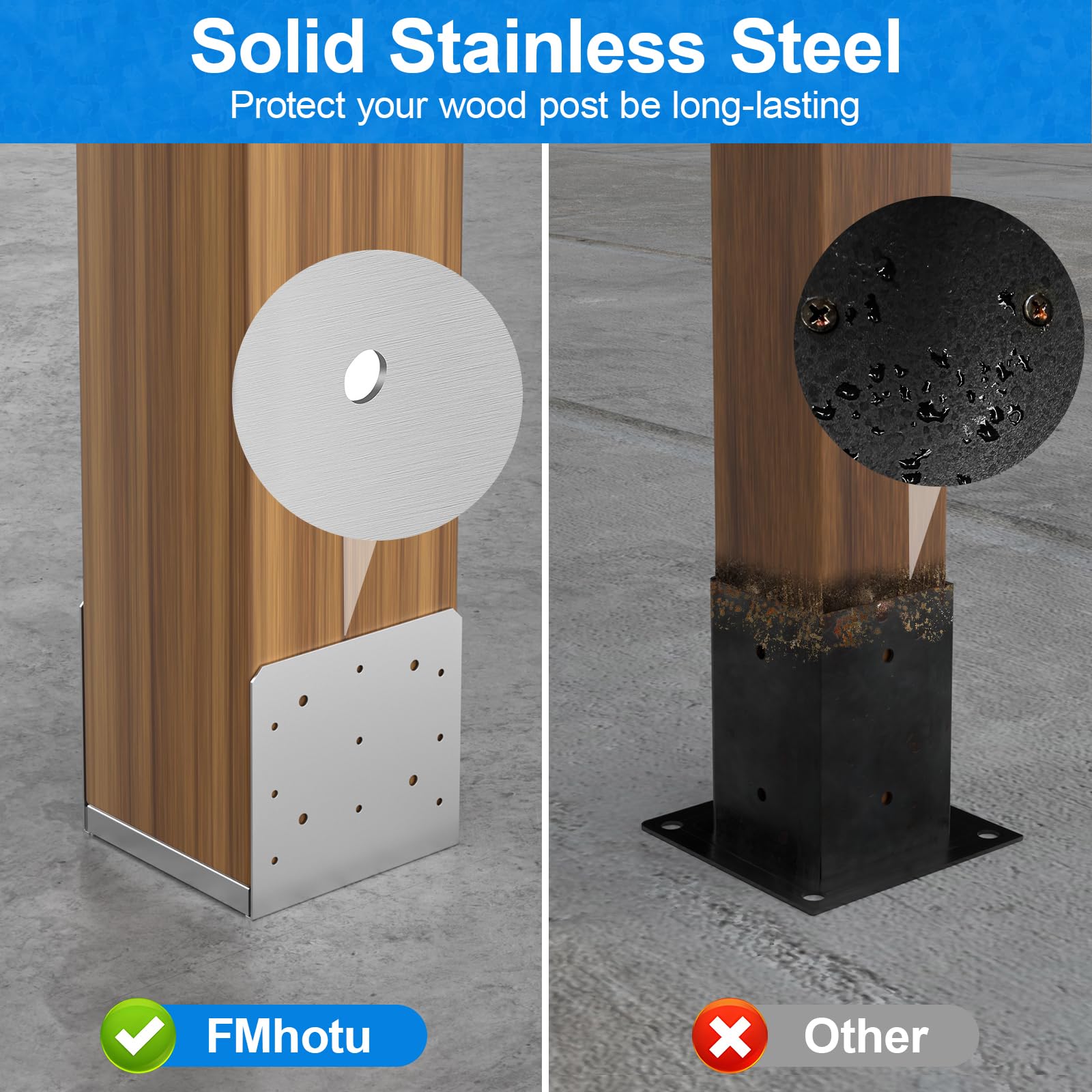 FMhotu 8"x 8" Post Base, 2Pcs Stainless Steel Adjustable Post Anchor Bracket(Internal 7.8 x 7.5"), Adjustable Post Base for Pavilion Deck Porch Handrail Railing Support Decorative Anchor Plate.
