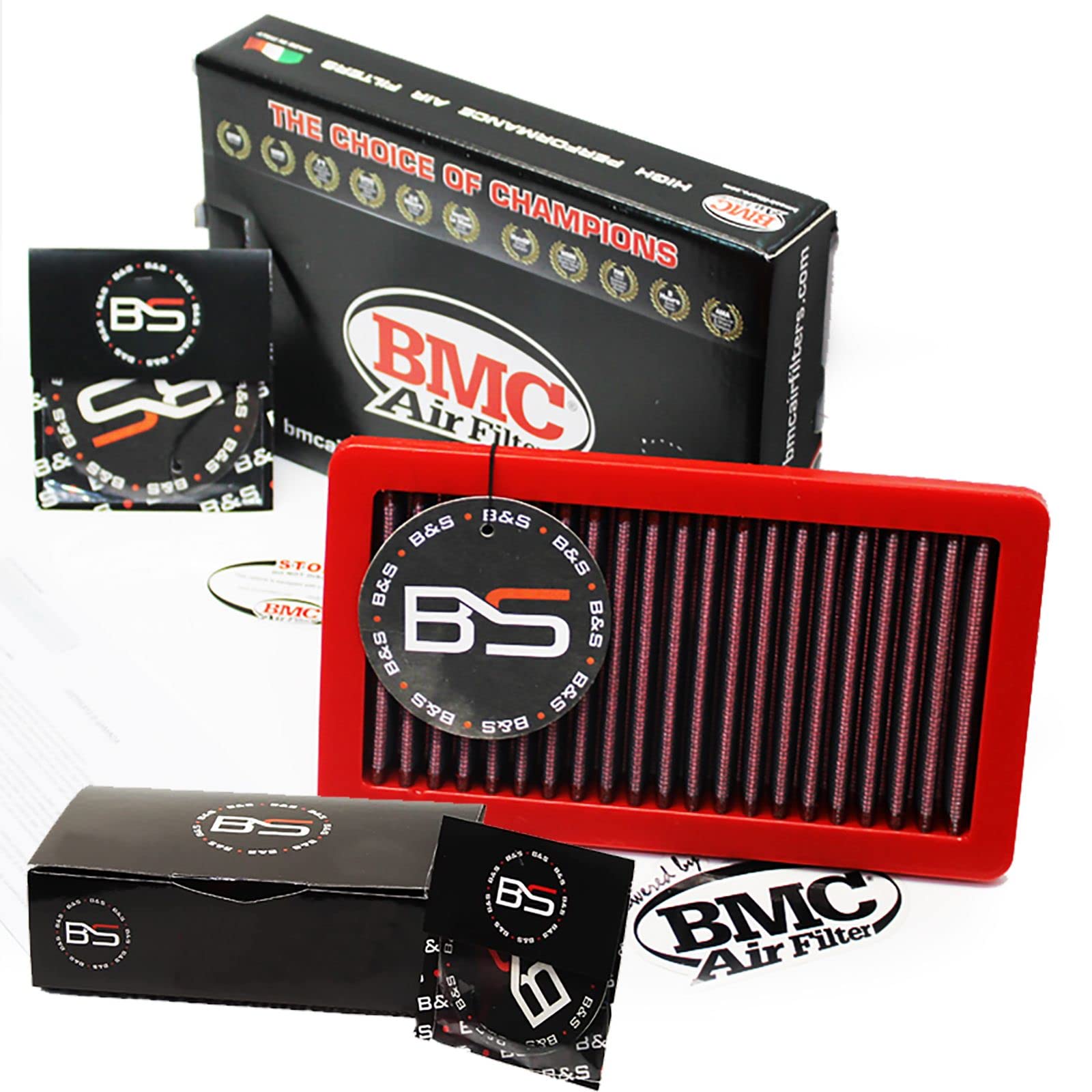 B&S Kit Filtro Aria Sportivo Aspirazione Rigenerabile Lavabile FB01110 con Profumatore Interni