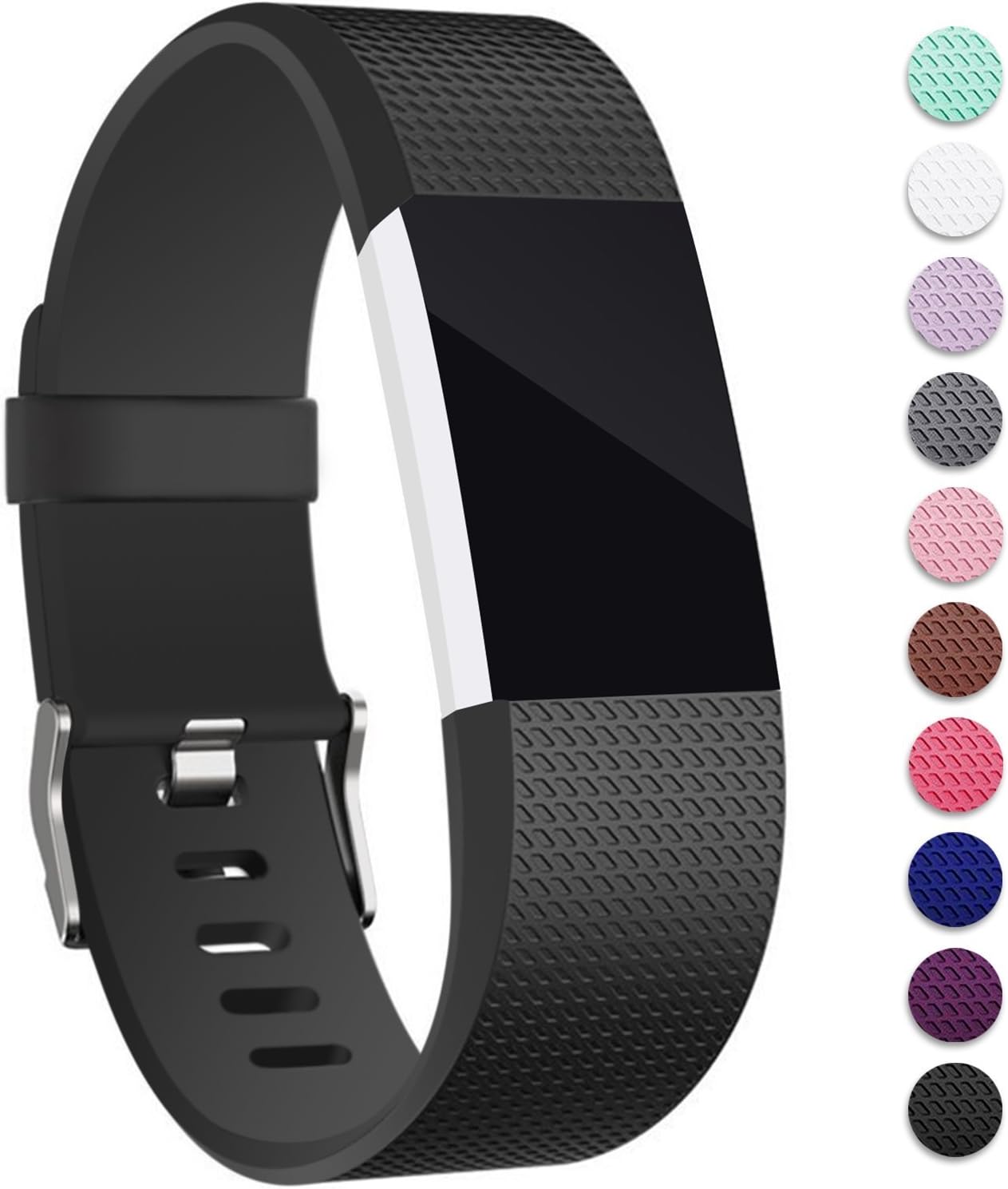 Mornex Strap Compatible Fitbit Charge 2, Classic Adjustable Wristband Replacement, TPU Band Sport Straps with Metal Clasp, Small Black