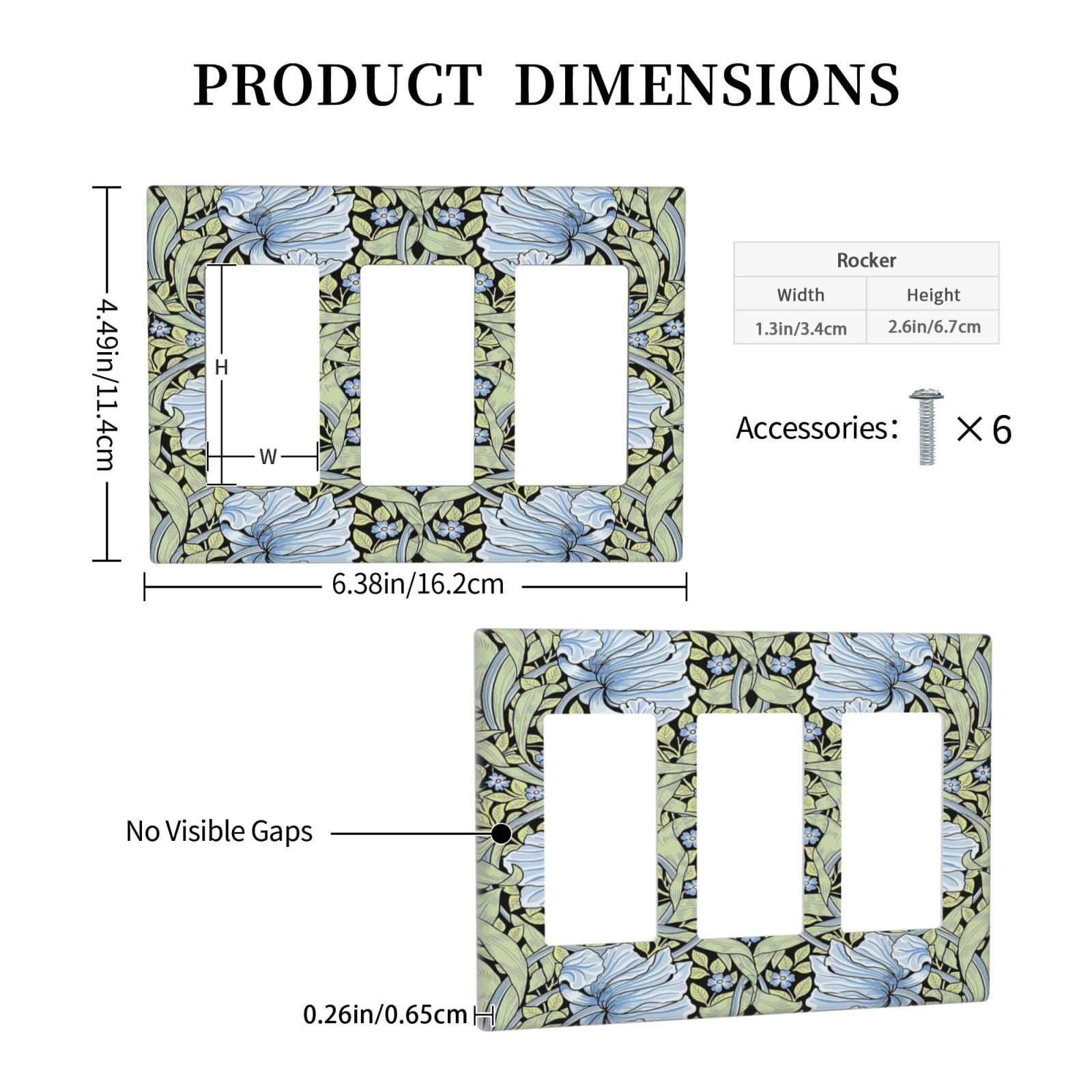 Vintage Morris Blue Floral Green Botanical Sage 3 Gang Rocker