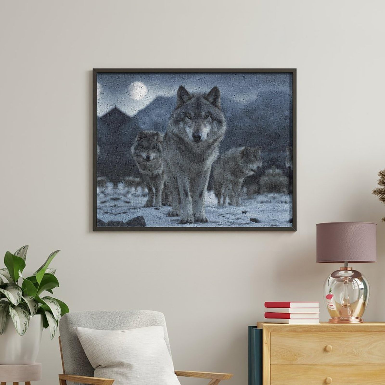Malen nach Zahlen, Motiv: Wolf in der Nacht, Mond, für Erwachsene, Anfänger, bunt, DIY, einfaches Malen für Zuhause, Wanddekoration