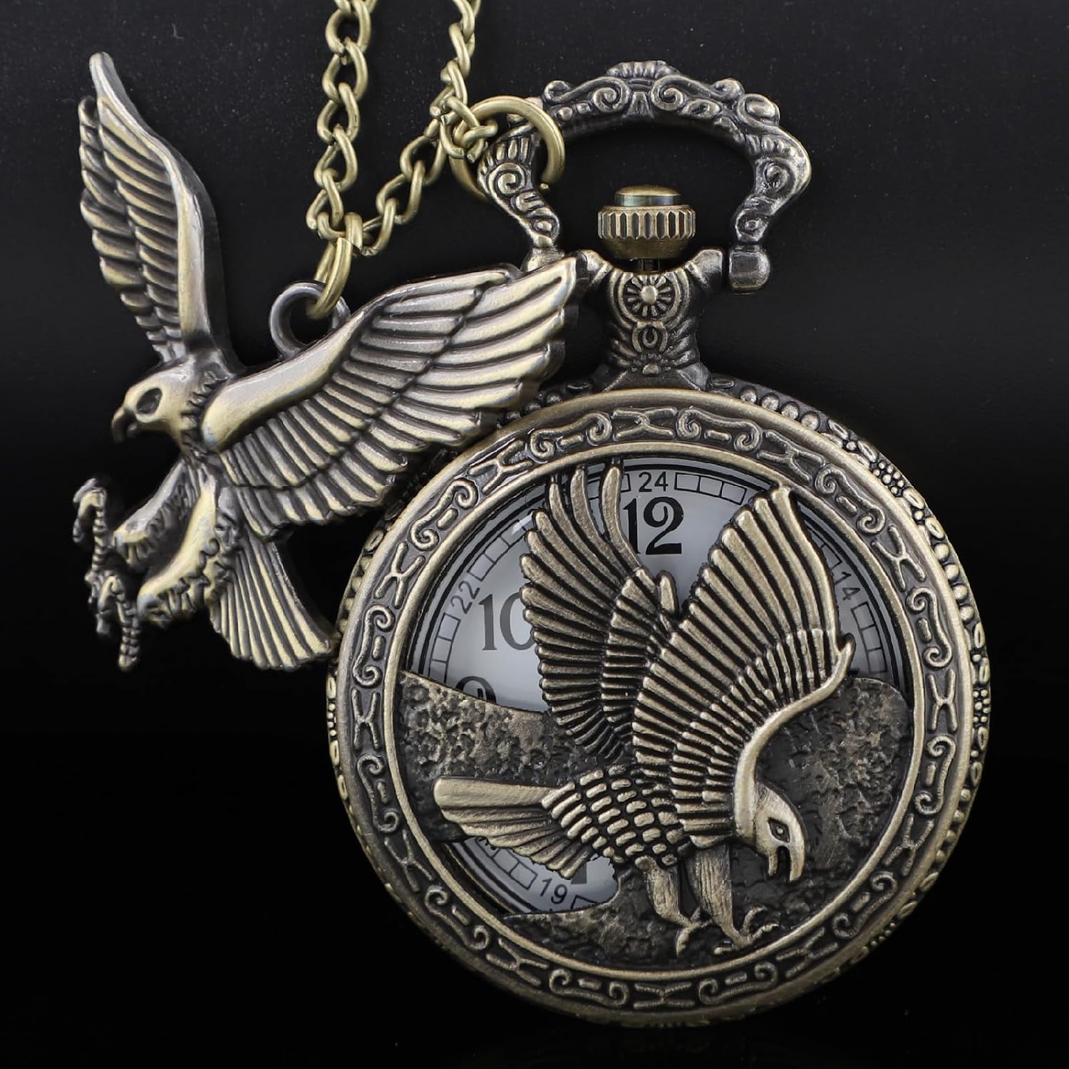 Tiong Pocket Watch Pattern Vintage Quartz Pocket Watches with Chain Christmas Graduation Birthday Gifts Fathers Day