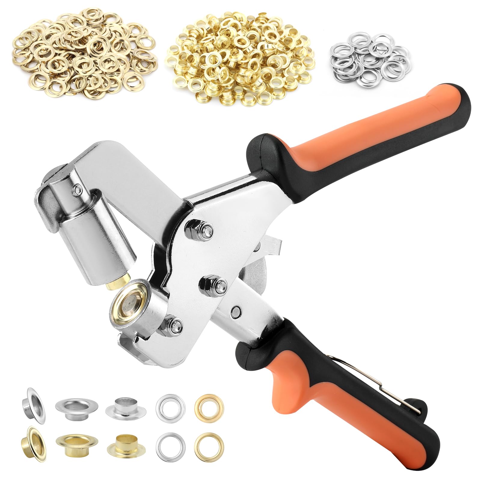 Stormshopping Gold 10Mm Magnetic Eyelet Punch Kit Of 300Pcs Eyelets (Diameter 10 Mm) & Eyelet Pliers, Heavy Duty 3/8 Inch Grommet Tool Kit Press For Tarp, Fabric, Banner, Canvas, Leather, Tents, Vinyl, Punching Machine