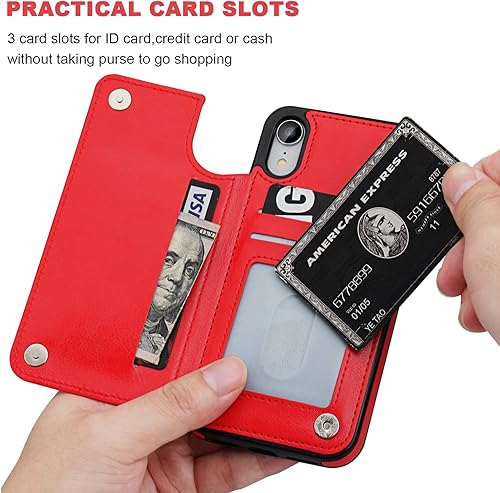 Miniatura 3 de OT ONETOP Funda tipo cartera para iPhone XR con soporte para tarjetas, piel sintética de alta calidad, ranuras para tarjetas, doble cierre magnético