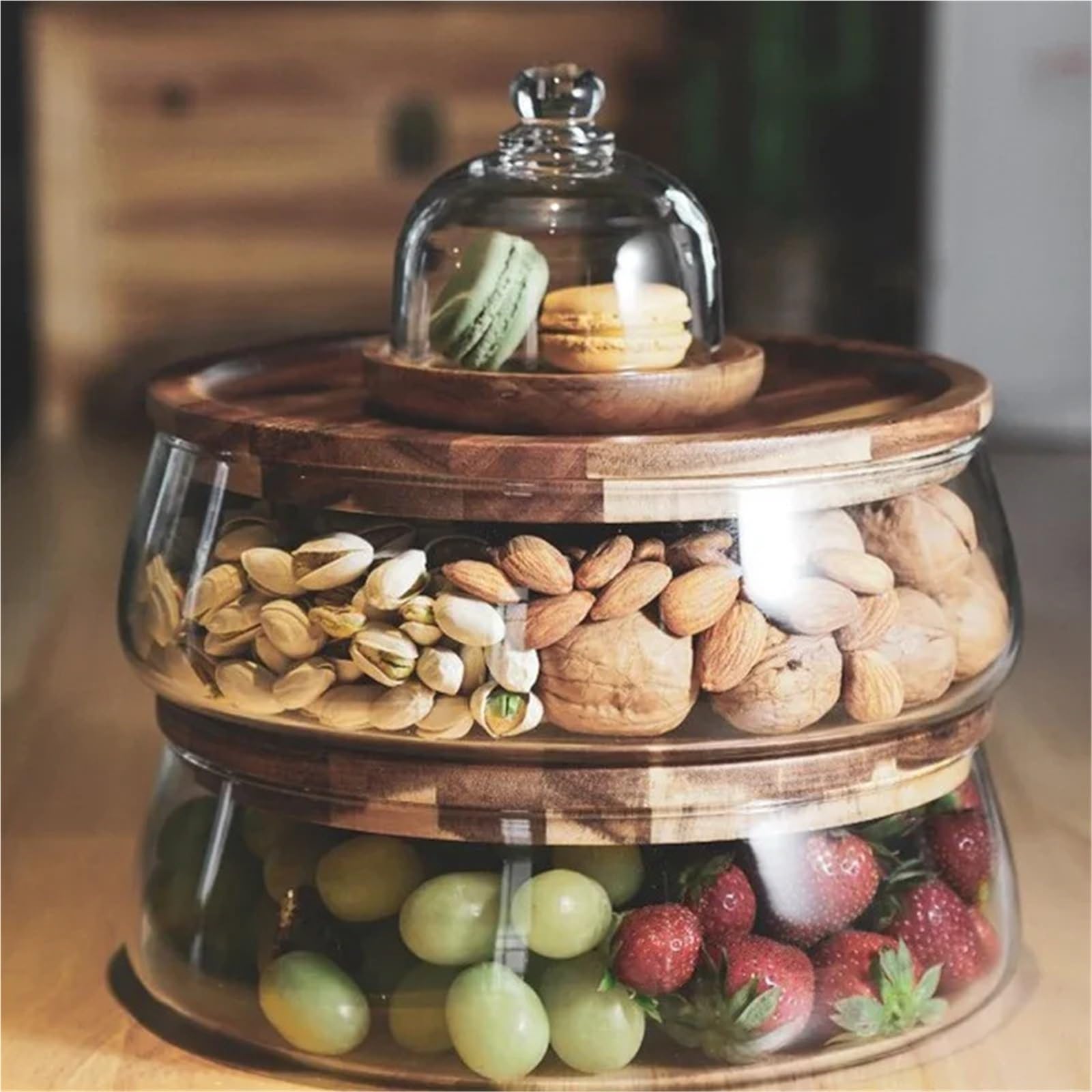 Vorratsglas Kreativer Vorratsbehälter for Lebensmittel aus Glas mit Holzdeckel, versiegeltes for Küchensnacks und Früchte(C)