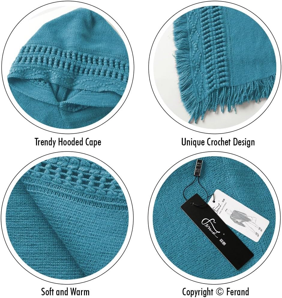 Ferand Ladies' Hooded Cape with Fringed Hem, Crochet Poncho Knitting Patterns for Women