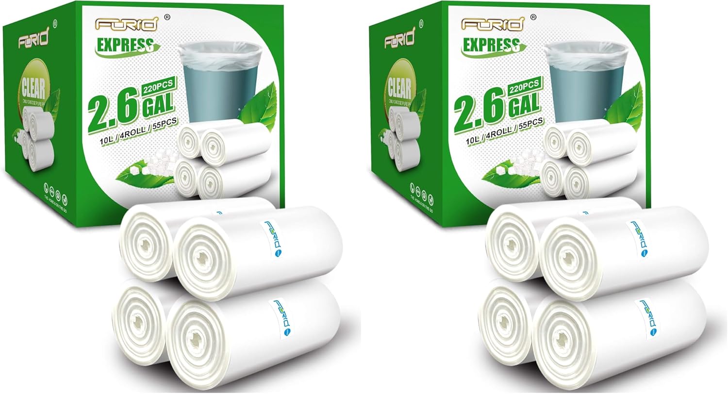 FORID Clear Small Trash Bags, 2.6 Gallon Garbage Bags, Wastebasket Bin Liners 220 Count Plastic Trash Bags for Bathroom Bedroom Office Garbage Can 10 Liters - Durable & Thick Trash Bag (Pack of 2)
