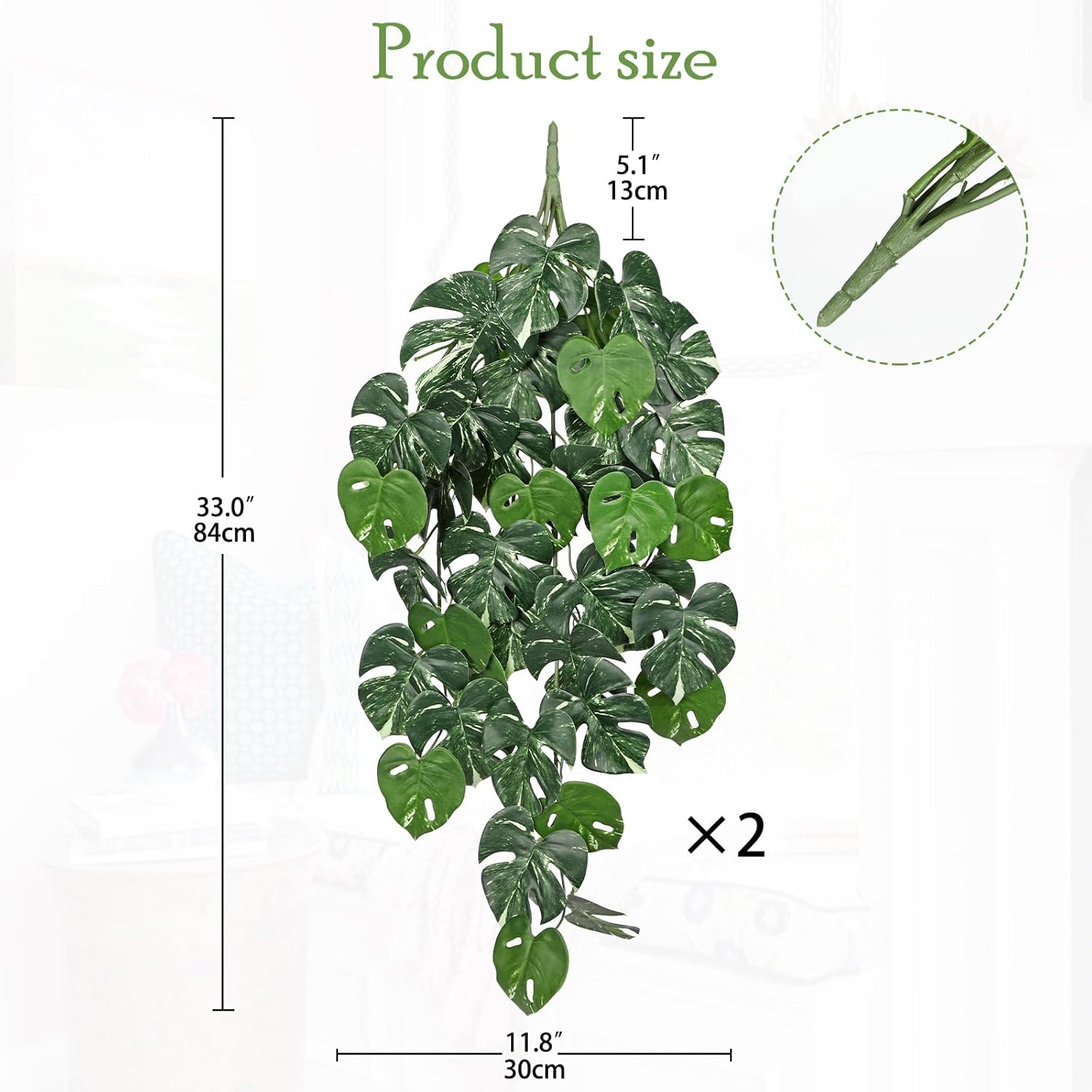 Villa Como 2 Packs UV Resistant Artificial Hanging Plants Outdoors & Indoors, 33" Large Fake Pothos Ivy Vines Plants Faux Hanging Greenery for Planter, Shelf, Window Box, Porch, Patio, Garden Decor