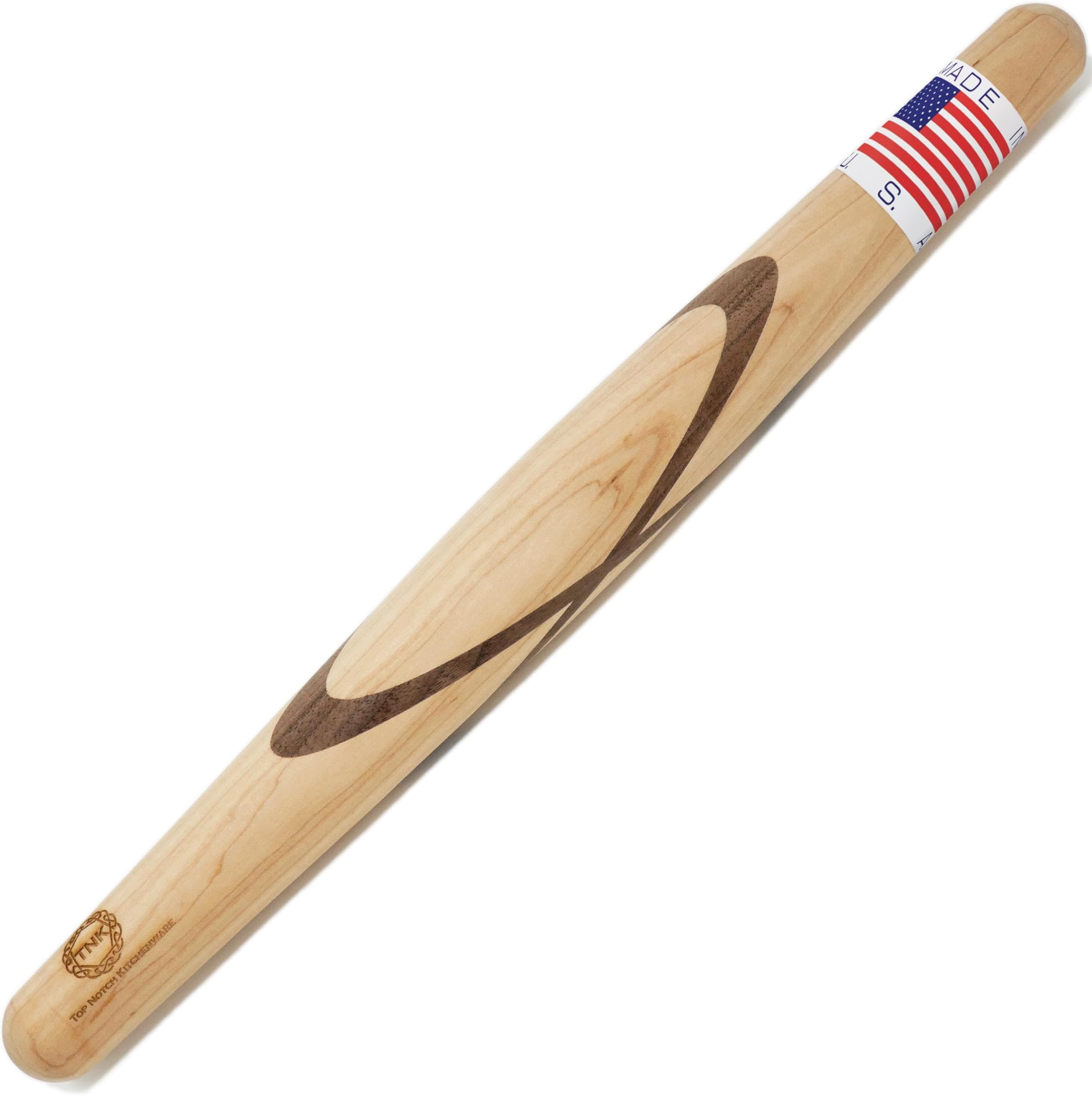 Sugar Maple with Black Walnut Celtic Knot French Style Rolling Pin: Tapered Solid Wood Design. Hand Crafted in the USA