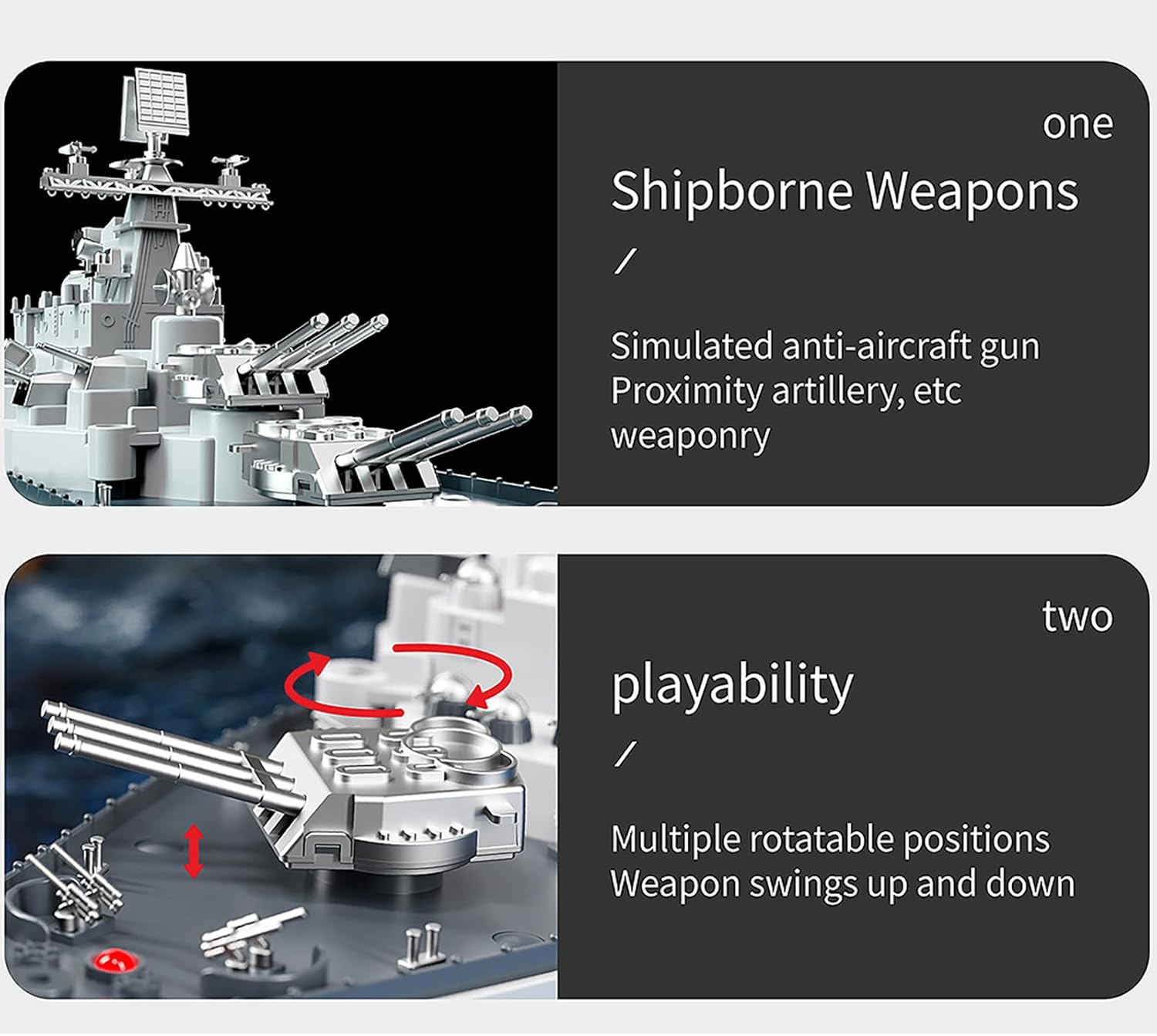 Remote Control Ship RC Warship Aircraft Carrier Battleship Destroyership add Watch Controller w/ 2-Battery 2-Controllers Omni Multifunctional 4 Channels ON Lake Pool Pond for 14Y+