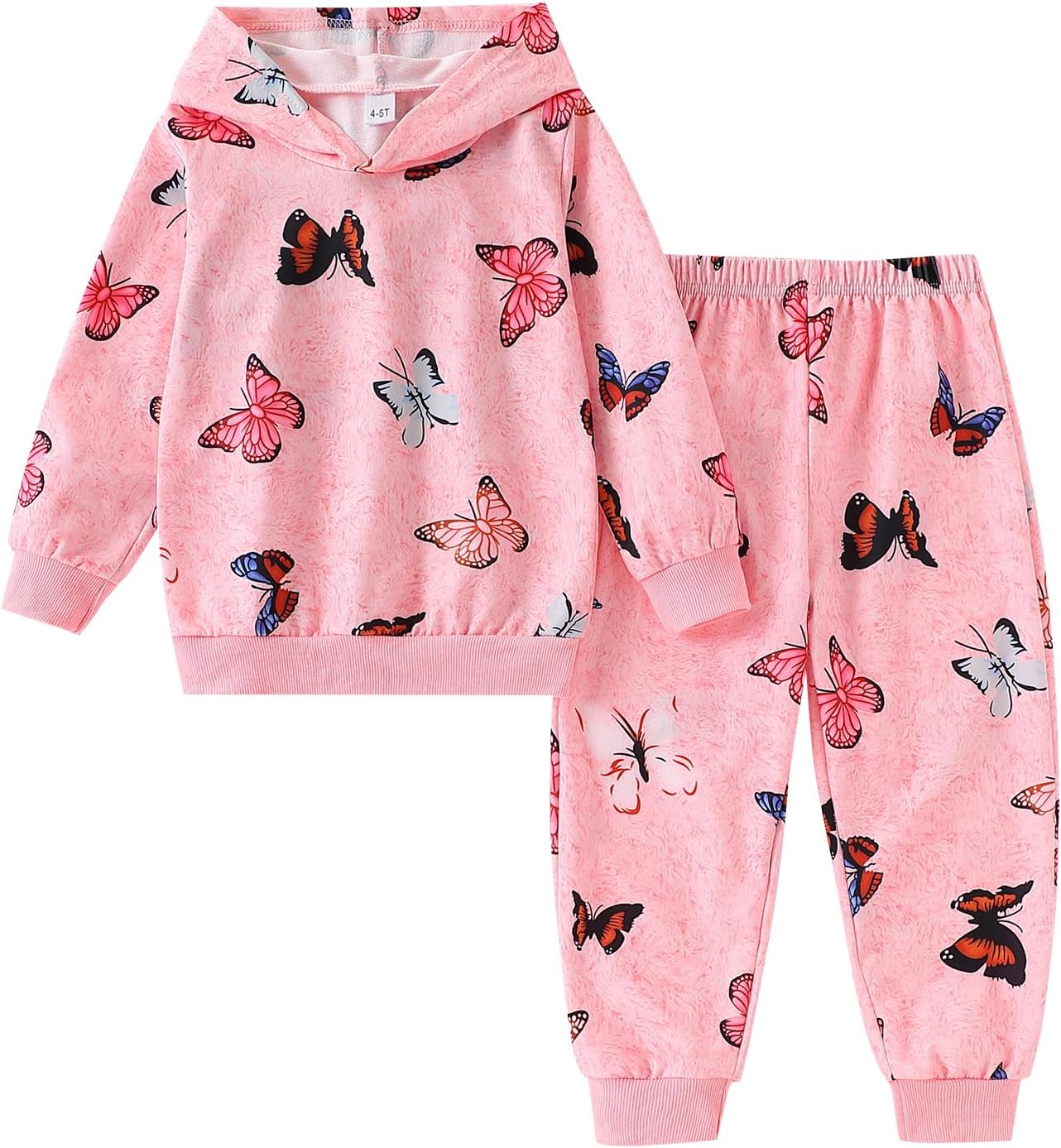 Cakaner Toddler Girls 2-Piece Monogrammed Patchwork Colorblock Set Hooded Long Sleeve Top and Pants Set