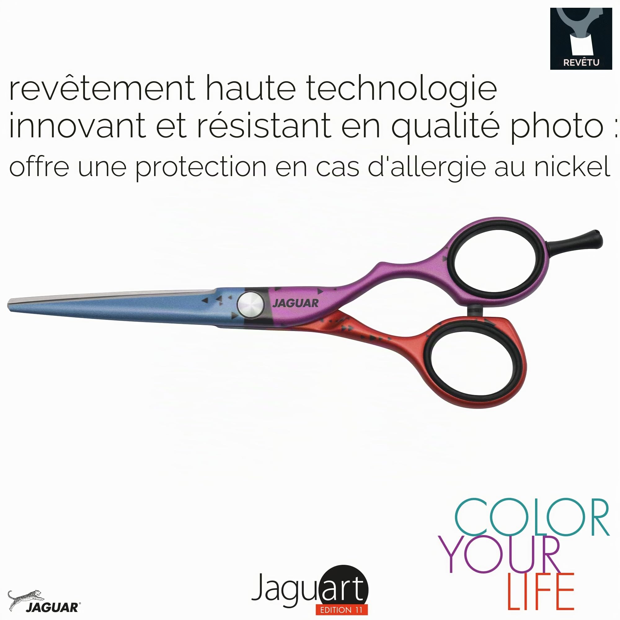 JAGUAR Ciseaux de coiffeur JaguART Focus ON 14,7 cm | Ciseaux de coiffure au design offset | Revêtement high-tech hypoallergénique et résistant de qualité photo | Fabriqué en Allemagne