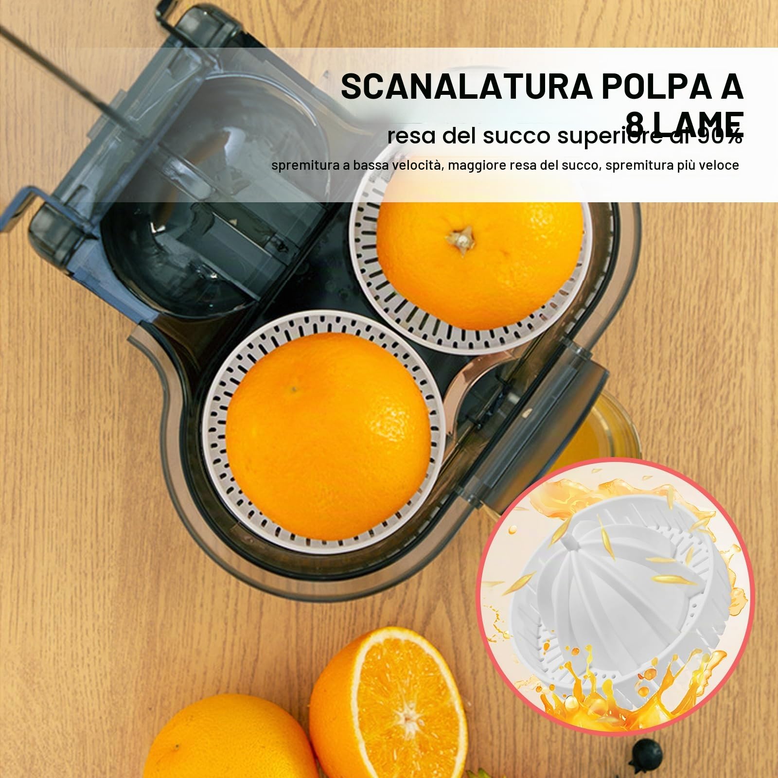 Spremiagrumi elettrico 100W, Doppia testa automatica, Senza BPA | Spremiagrumi automatico per arance, limoni e pompelmi con doppio cono, facile da usare e ideale per succhi freschi