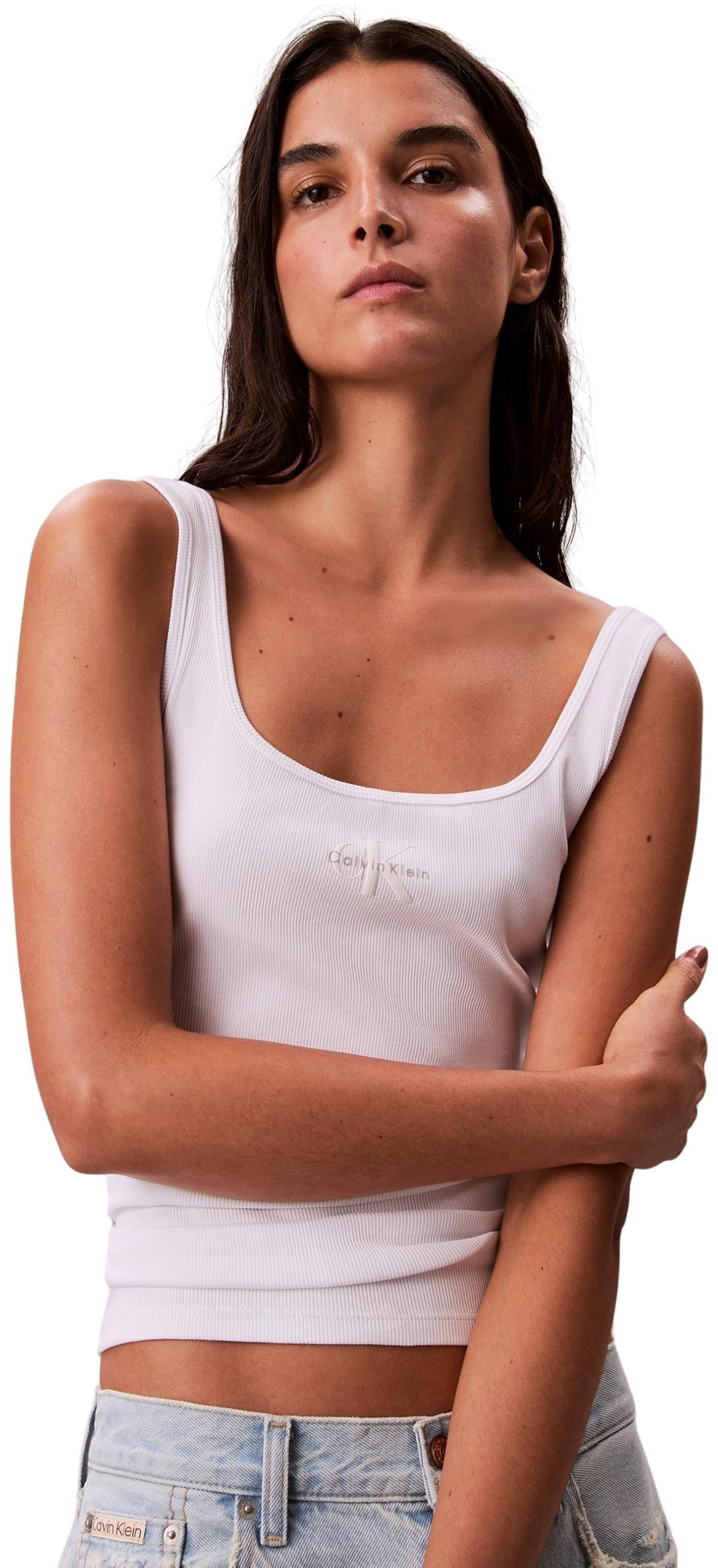 Calvin Klein Jeans Women's White Ckj Mono Scoop Vest in Size 8, Sports Direct