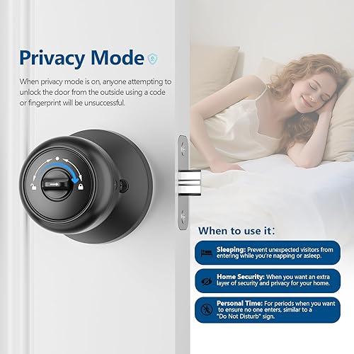 Miniatura 4 de Cerradura inteligente con teclado y huellas dactilares, perilla de puerta de entrada sin llave para dormitorio con código, control inteligente de