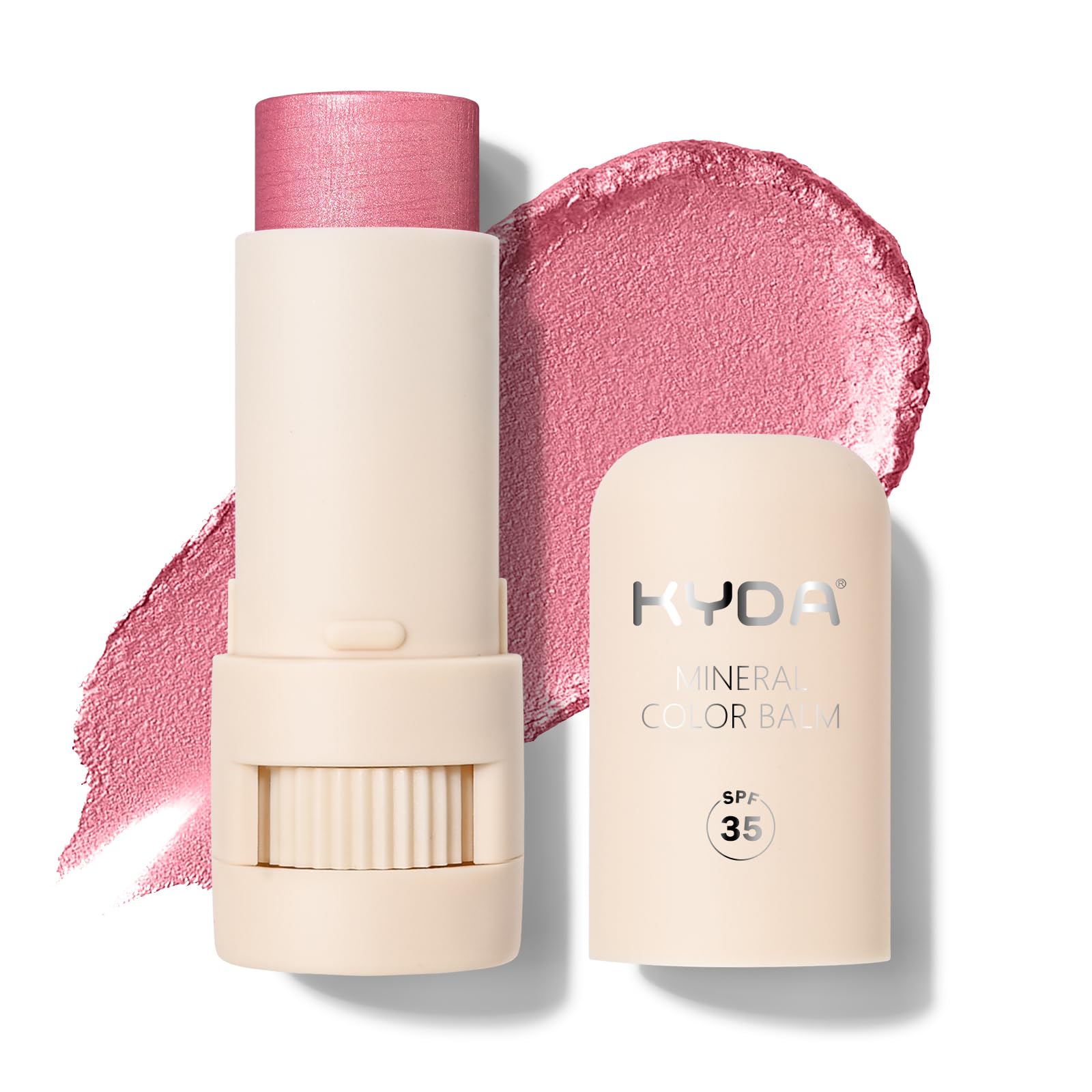 KYDA Mineral Color Balm, SPF 35, Creamy Blendable Color for Lips and Cheeks, Buildable Shimmer Finish, Lightweight Cream Formula, Multiuse Makeup Stick, PINK