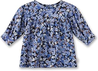 Sanetta Girls' Blue | High Quality and Cosy Viscose Long Sleeve Dress with Flounces and Mille Fleur Allover | Children's Clothing