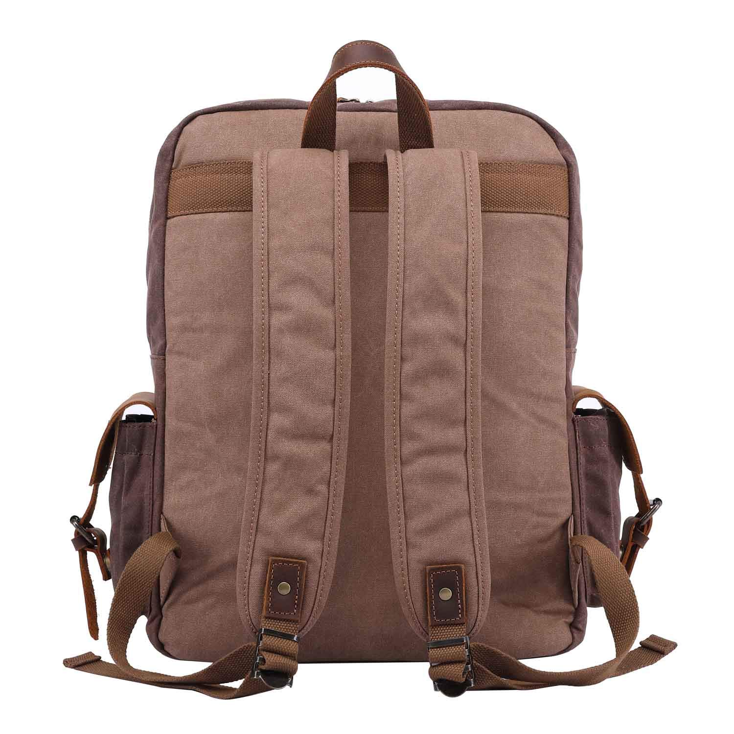 Neuleben Wasserdicht Canvas Leder Rucksack Herren Wanderrucksack Damen Schulrucksack Vintage 15.6 Zoll Laptop Rucksäcke Daypack für Wandern Schule Outdoor Alltag