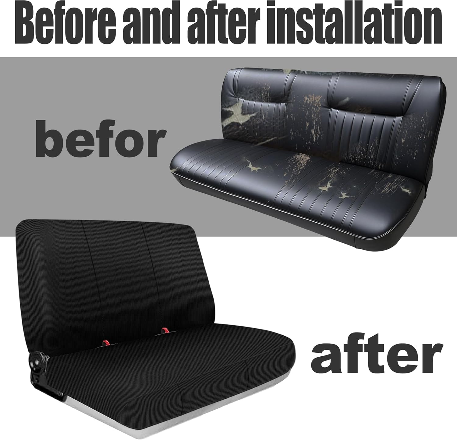 Heavy-Duty Textured Truck Bench Seat Cover Universal Fit for Ford for Chevrolet for Dodge Trucks Full Size Pickup Trucks, Stretchable Fabric with Storage Pockets - Black
