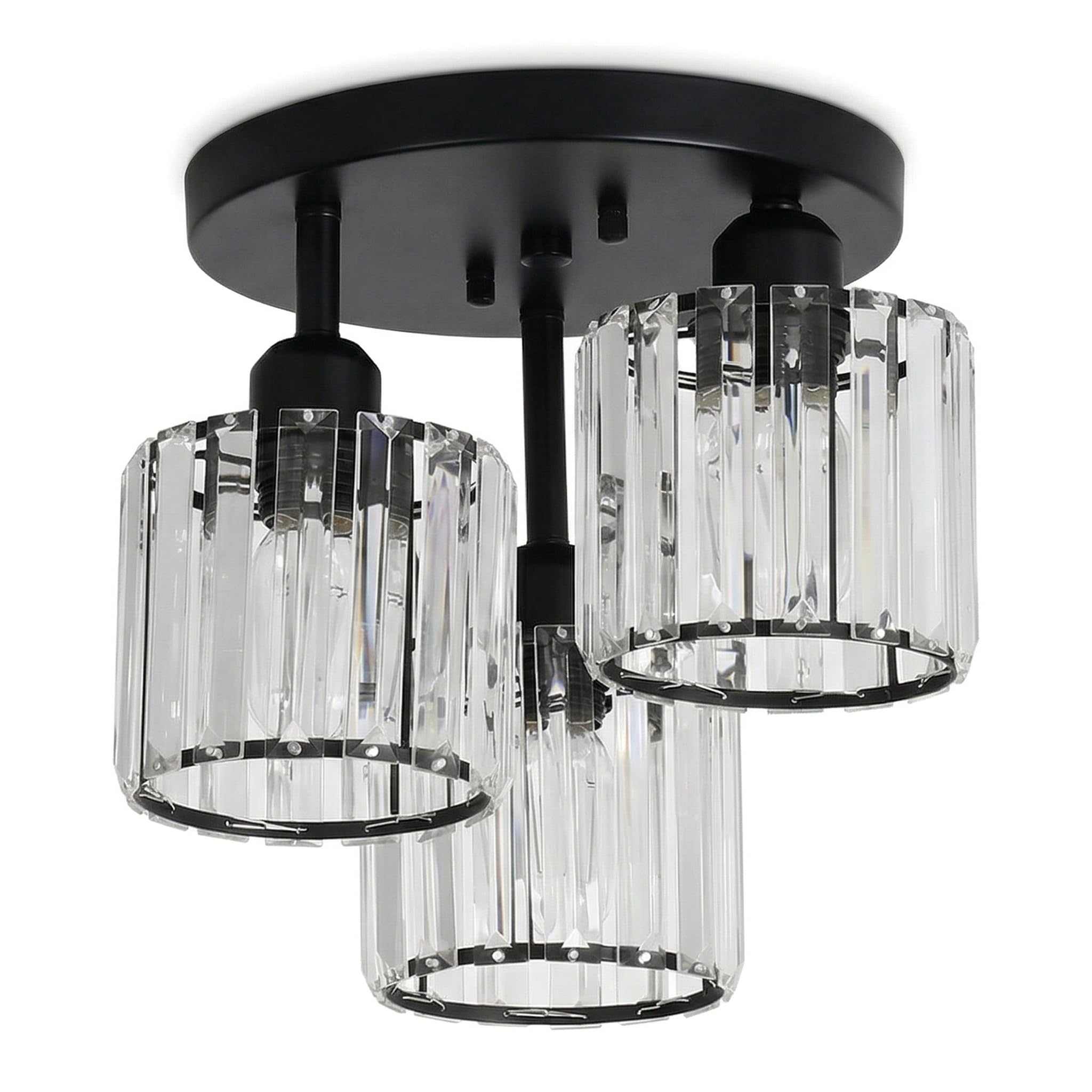 JJSH Modern 3-Light Crystal Ceiling Light E27 Semi-Flush Mount Chandelier Dimmable Gold/Black/Chrome Kitchen Light for Living Room Bedroom Hallway (Black)