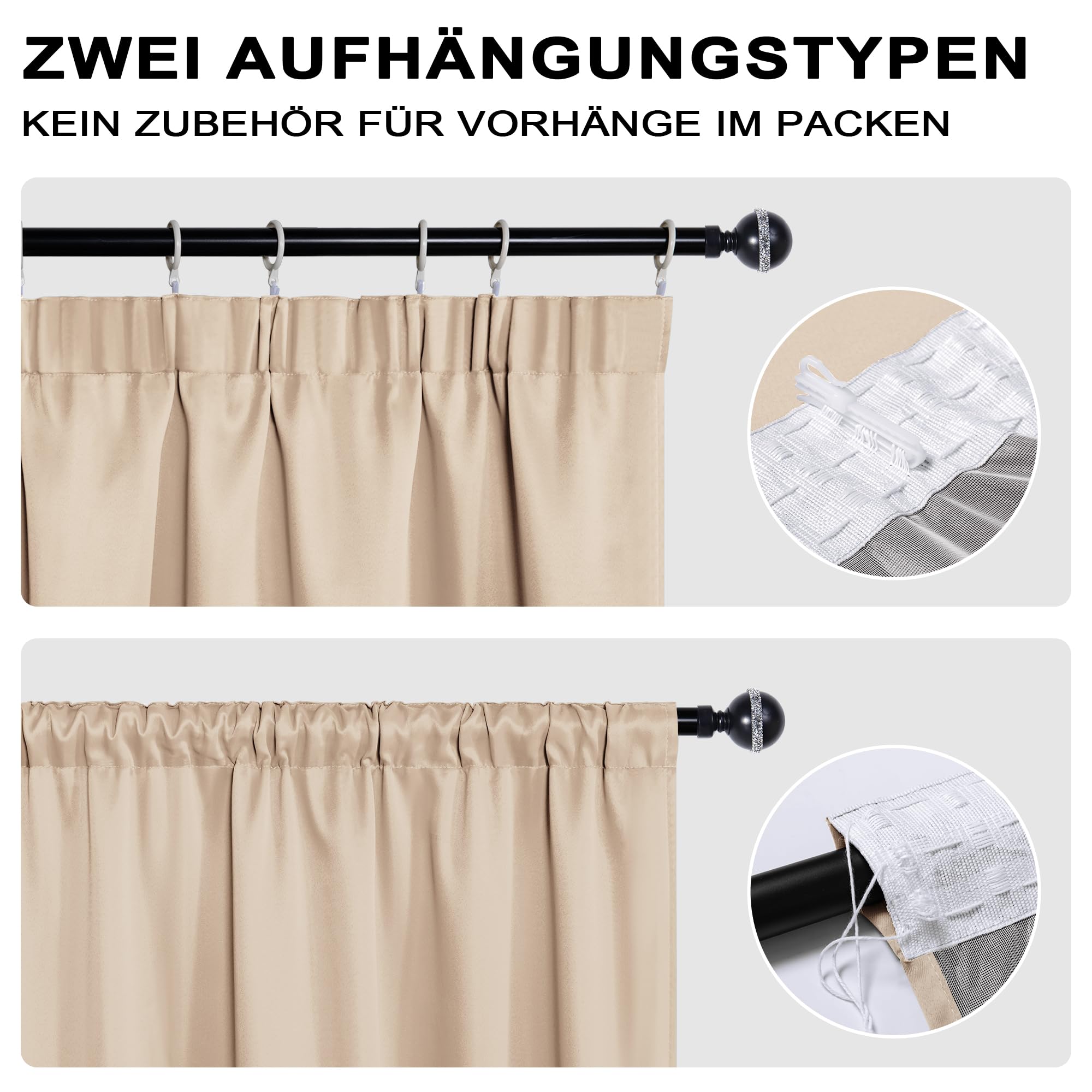 XWZO 100% ondoorzichtige gordijnen, dubbellaagse dikke en zware gordijnen met ringen, set van 2 slaapkamergordijnen, 200 x 140 cm (hoogte x breedte), wit