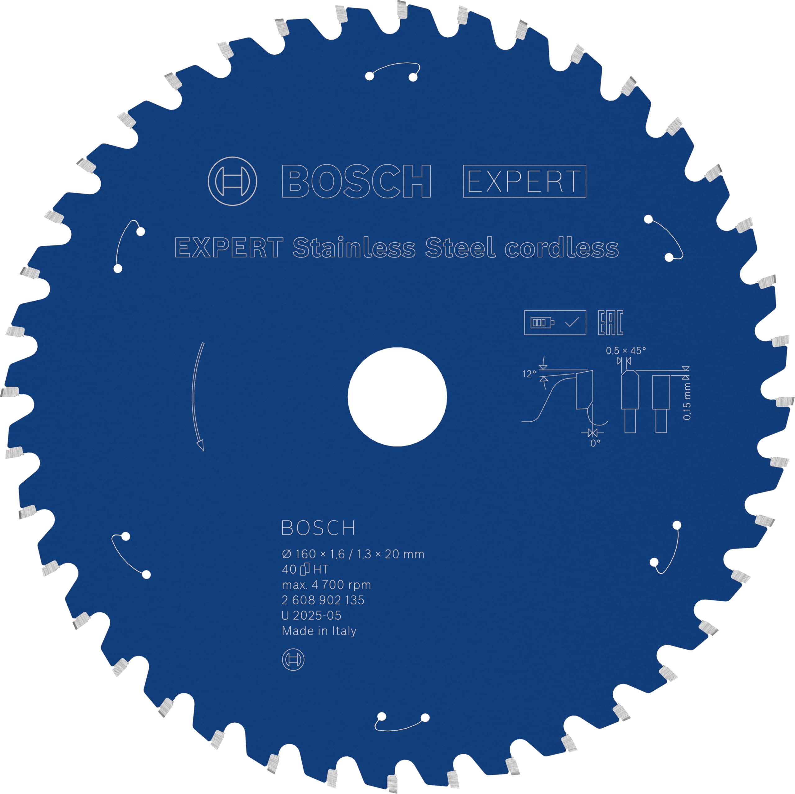 Bosch 1x Hoja de sierra circular EXPERT Stainless Steel cordless para cortador de mano en seco (para Acero inoxidable, Ø mm, Professional Accesorios Sierras cortadoras en seco de mano sin cable)