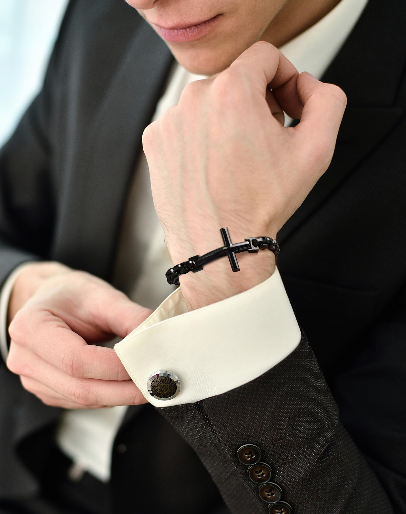 Pulsera de cruz de acero inoxidable para hombre, chapado en oro de 18 quilates, 316L cristiana, joyería religiosa para mujer, Acero inoxidable, Cruz de acero inoxidable 2