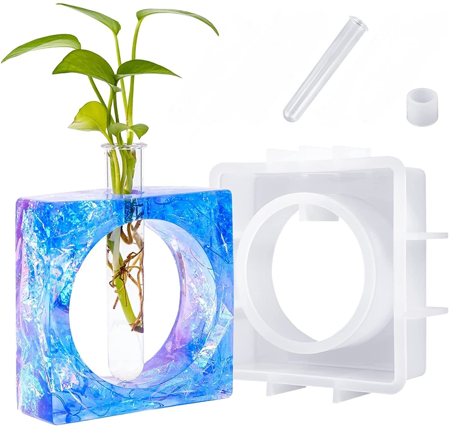 RKPM HOMES Resin Molds I Vase Casting Planter Silicone Epoxy Mould with Test Tubes I Perfect for Propagating DIY Hydroponic Flowers Plants Home Office Garden Wedding Decoration (Square Shape)-image-30