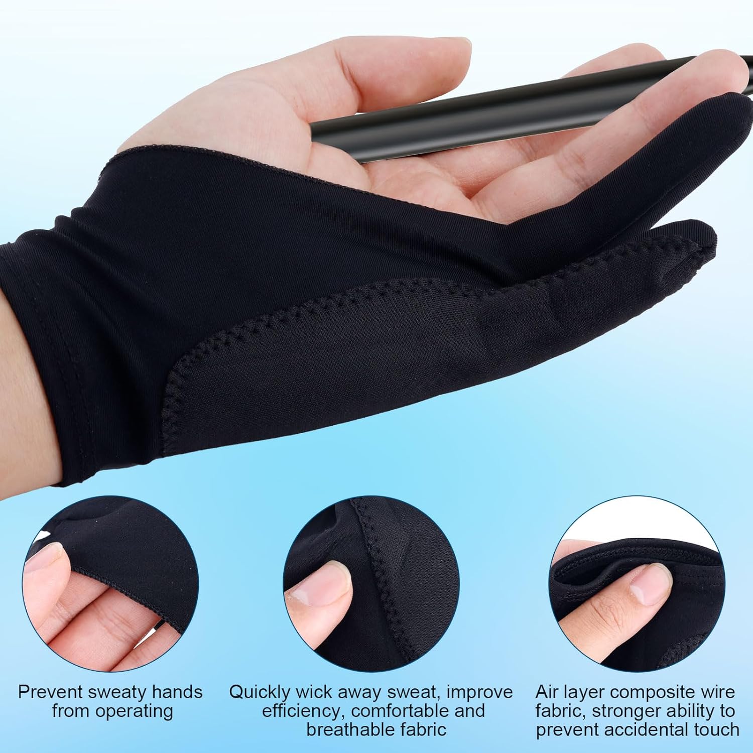 Two-Finger Artist Glove for iPad & Graphics Drawing Tablet, 8.27x3.54in Digital Drawing Gloves for Right Hand and Left Hand, Smudge Guard Art Glove with Cleaning Cloth, Artist Gift (Large)