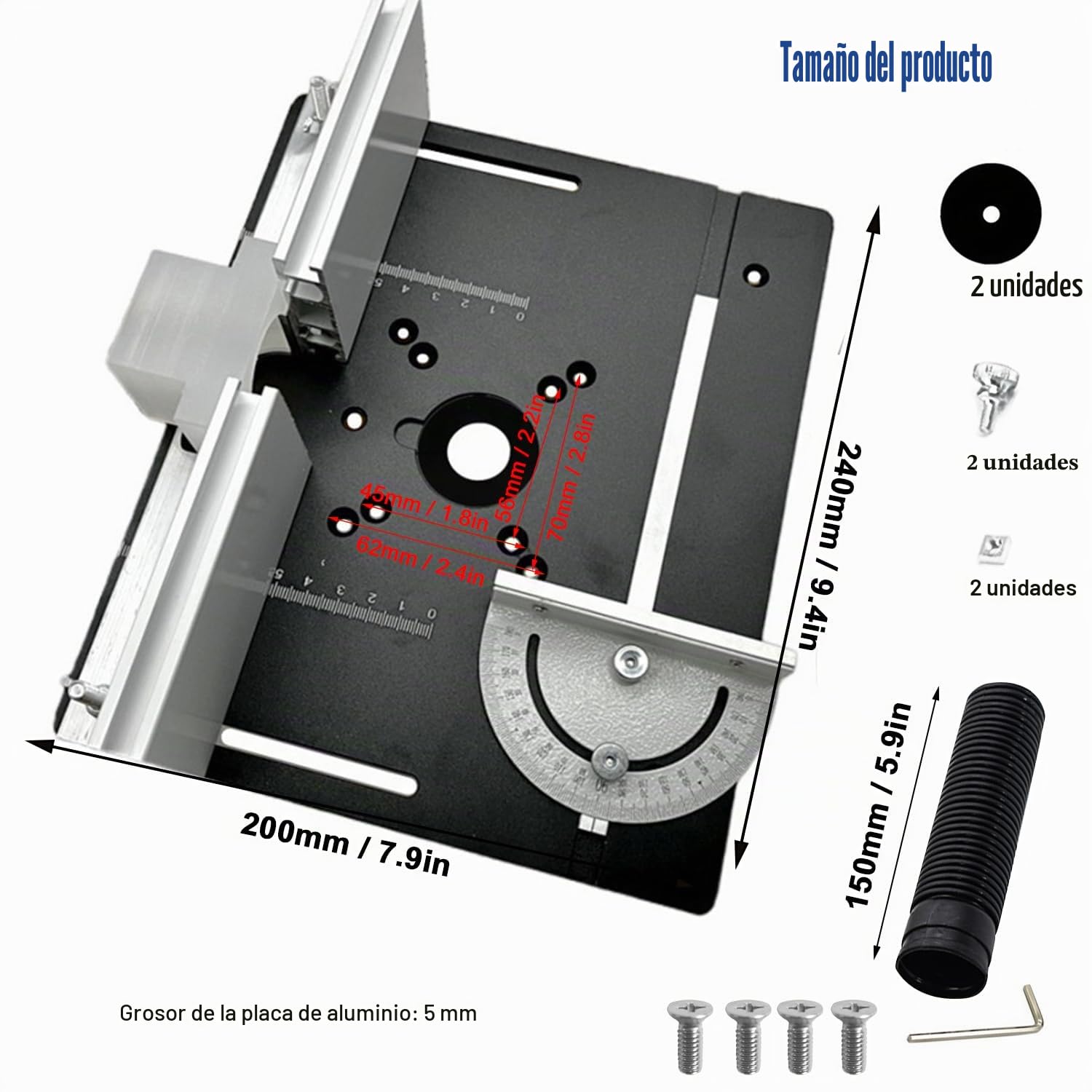 Placas de Inserción de Mesa Fresadora para Madera de Aluminio, Placas de Inserción de Sierra de Mesa Con Respaldo de Regla Angular, Mesa para Fresadora para Fresar y Ranurar