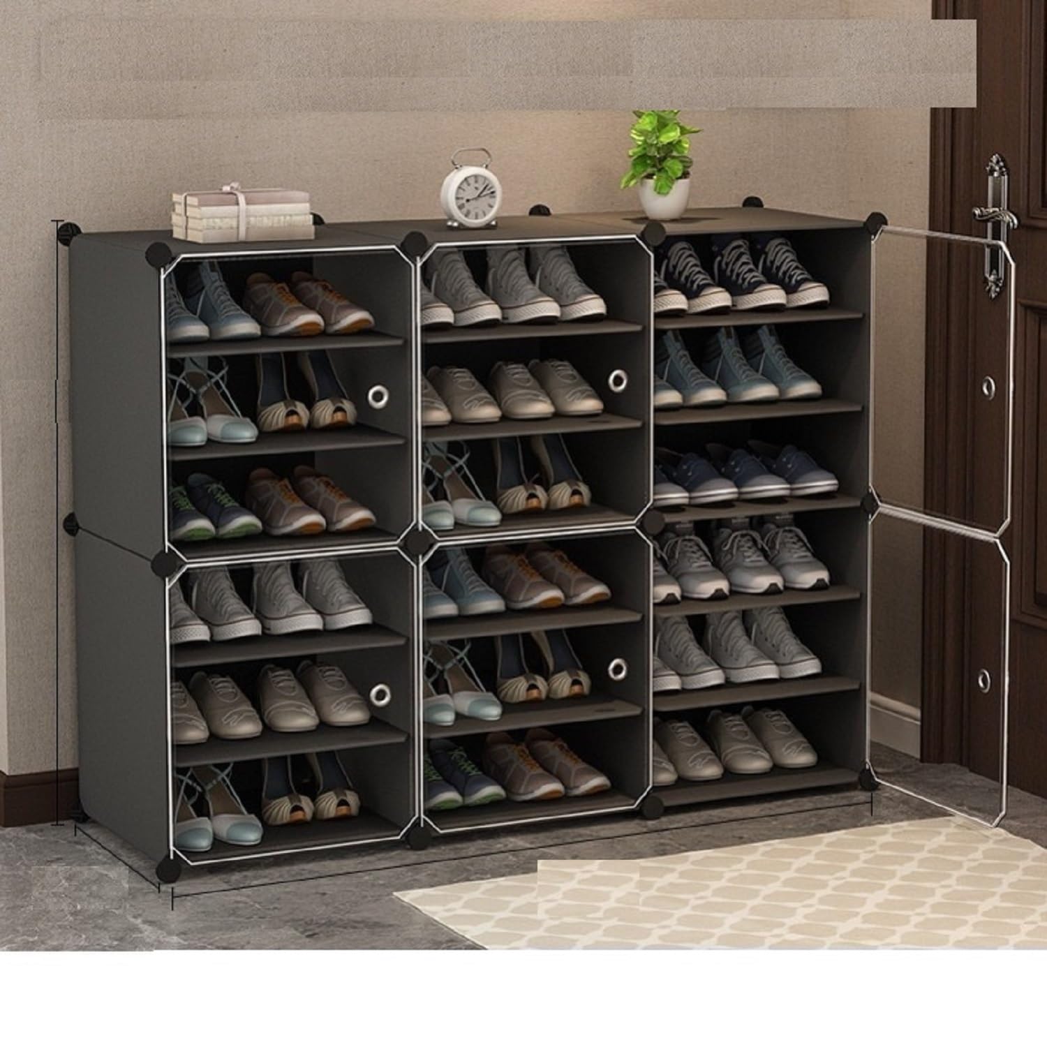 KEEKOS shoe rack plastic,Portable with Dustproof Door, Multi-Purpose Plastic for Home Foldable Portable Shelves Chappal, Slipper, Heels, Boots,Stand (Grey, 18-Shelf-6-Door)-image-6