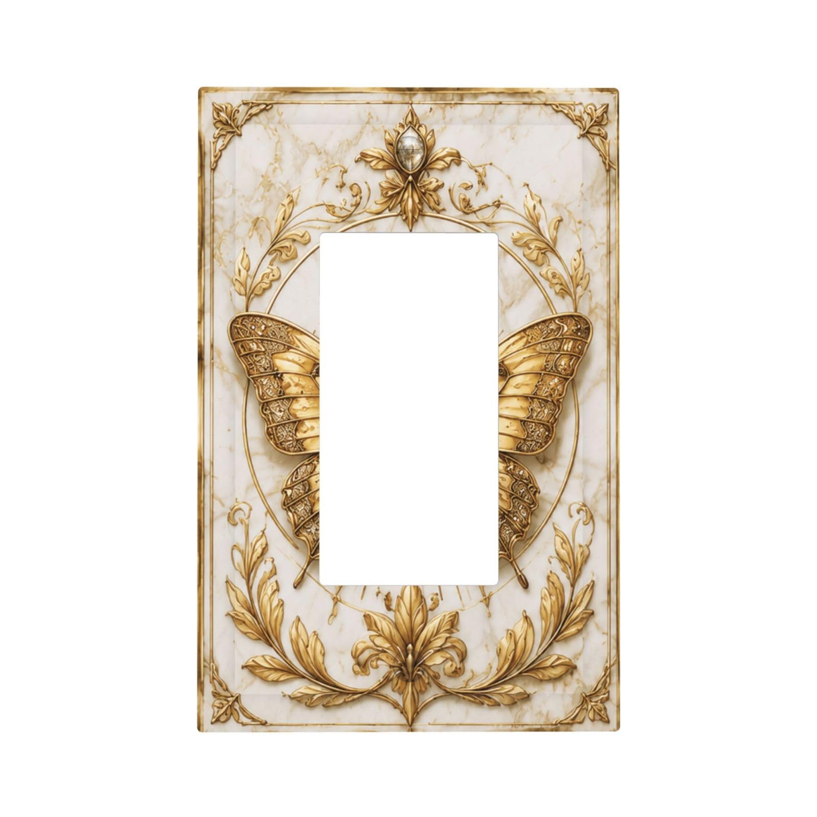 Xuejiaku Decorative Outlet Covers Gold Butterfly Vintage Ornate Marble 1 Gang Rocker Light Switch Covers Single Gfci Wall Plate Luxury Baroque Style Switchplate Plug Faceplate for Bedroom Decor
