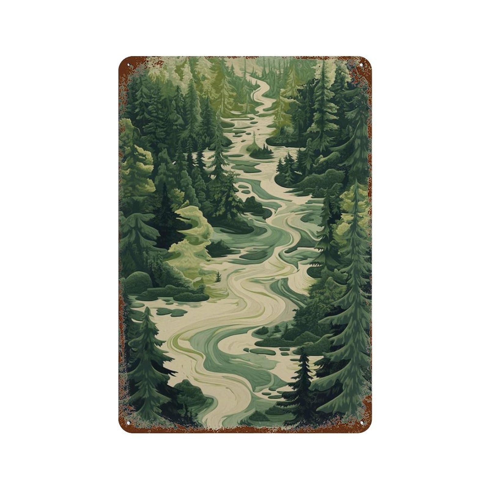xiaoxiaoshen Forest Landscape Tranquil River Green Nature Scenic Woodland Painting Wilderness Wall Decor Art Metal Tin Poster Modern Home Decor Art Home Bar Shop Decorations Vintage Sign 30x20cm